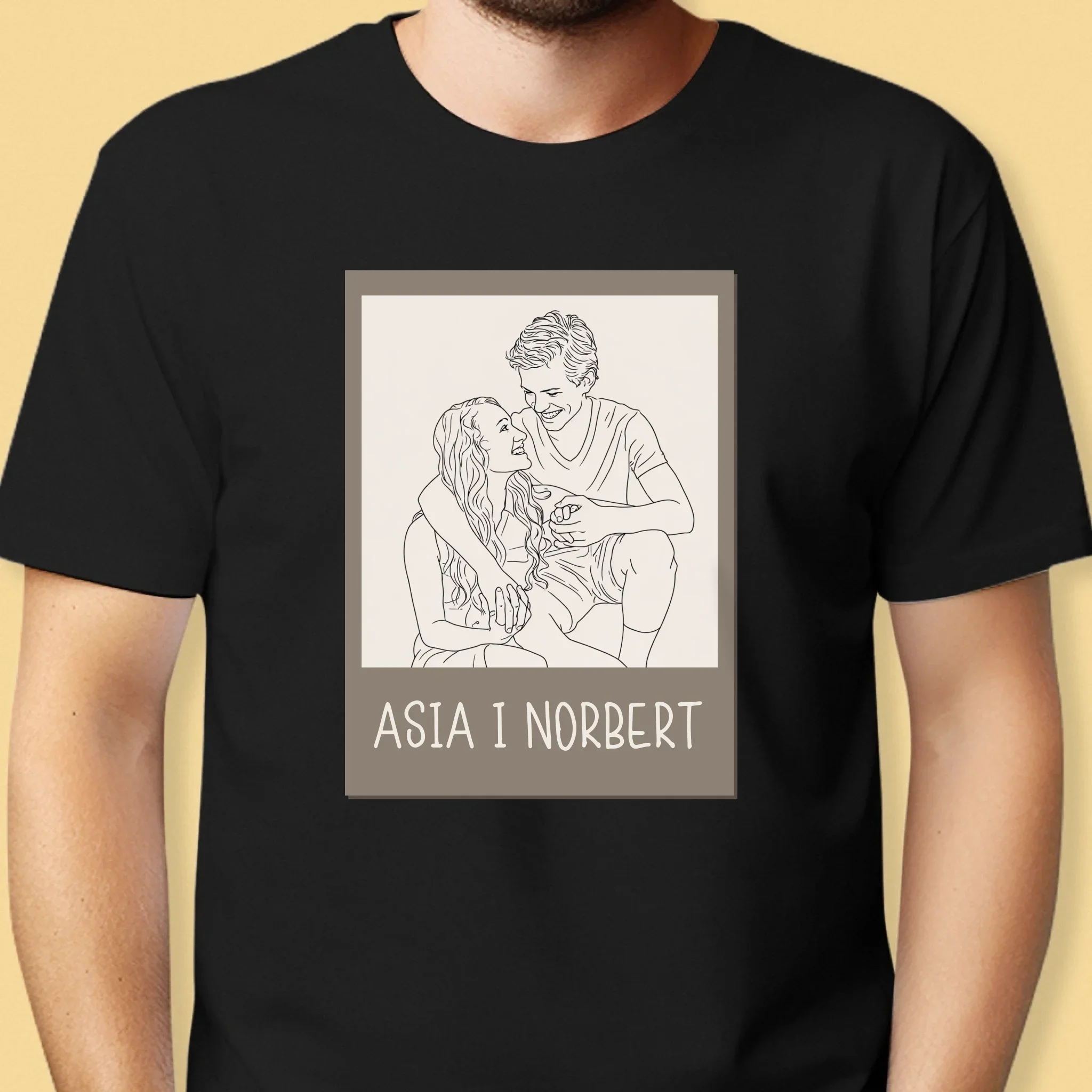 Zdjęcie i Podpis: Lineart Polaroid - Koszulka Męska z Nadrukiem - Image 6