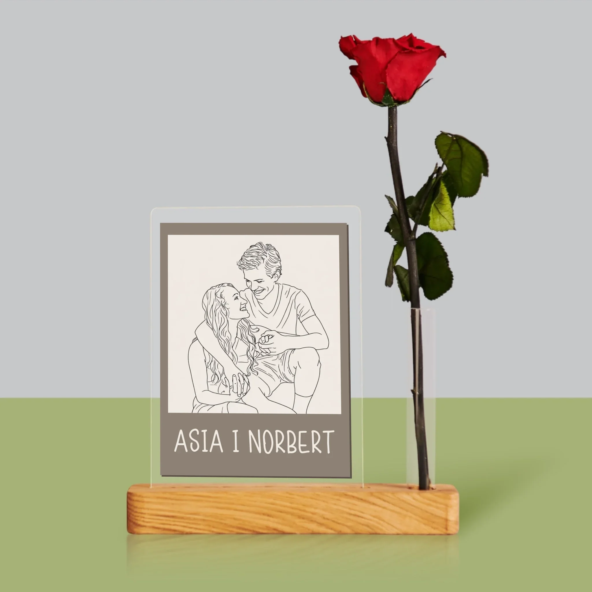 Zdjęcie i Podpis: Lineart Polaroid - Wydruk Na Szkle Akrylowym z Różą