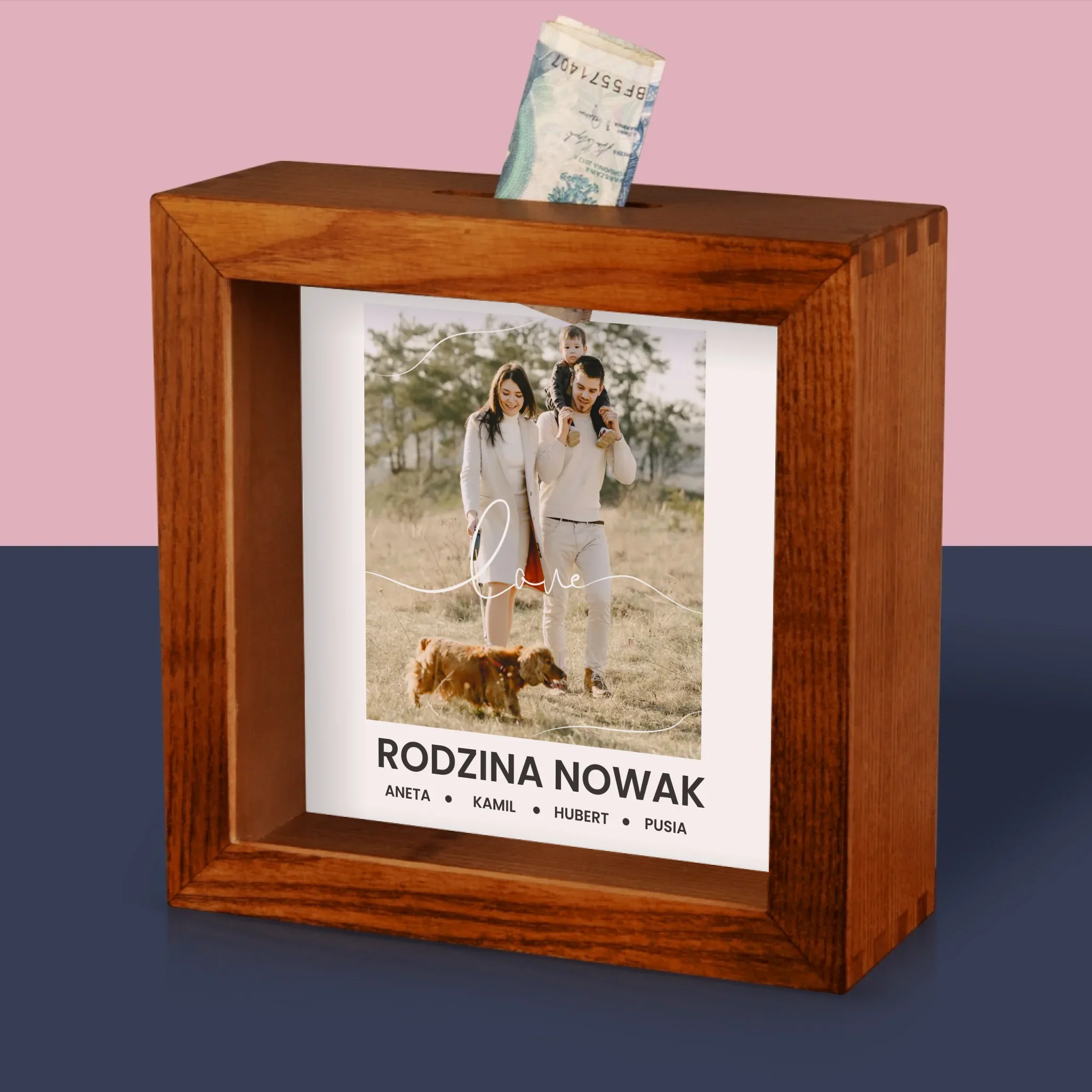 Zdjęcie I Podpis: Love Rodzina - Drewniana Skarbonka - Image 4