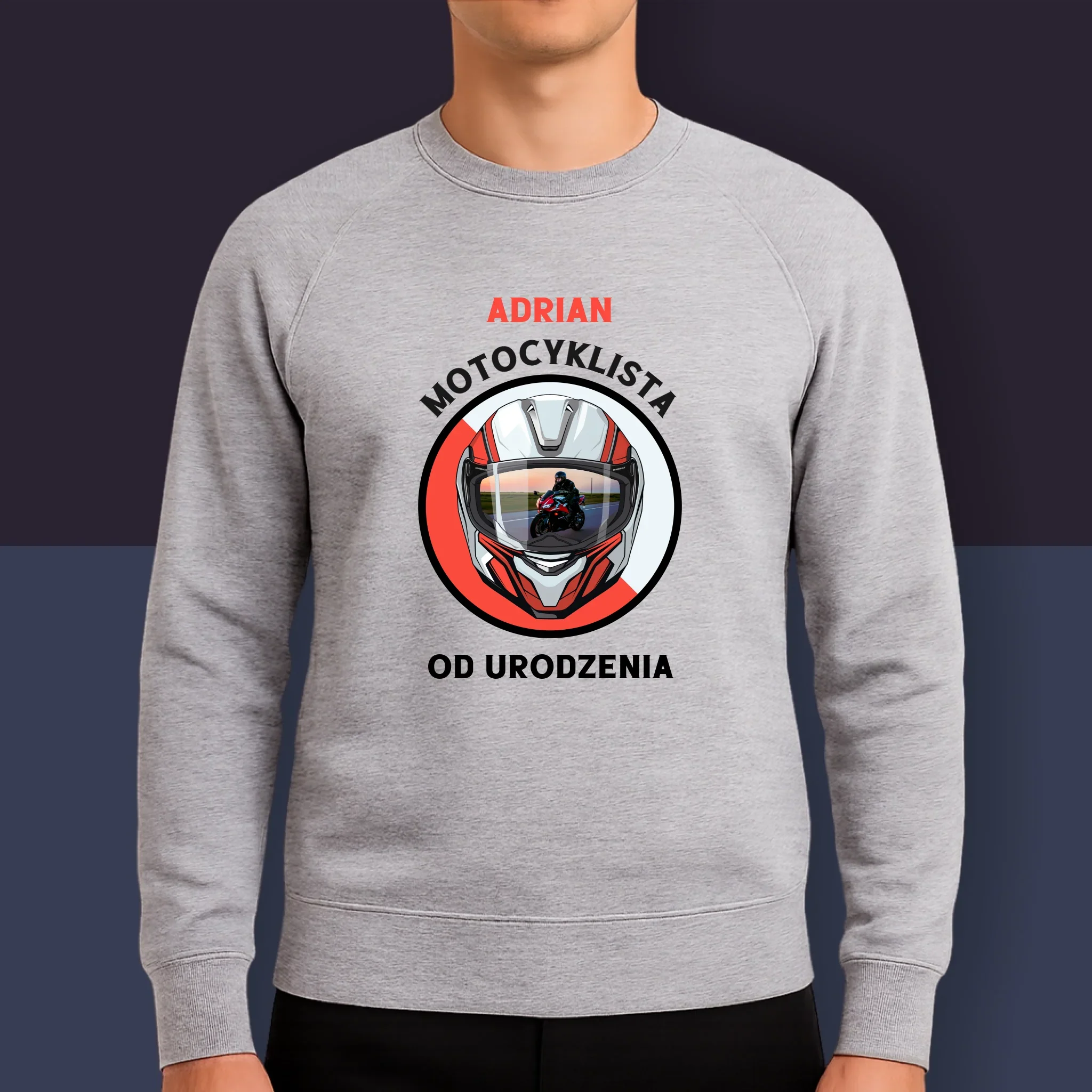 Zdjęcie I Podpis: Motocyklista Od Urodzenia - Bluza Męska Z Kapturem - Image 9
