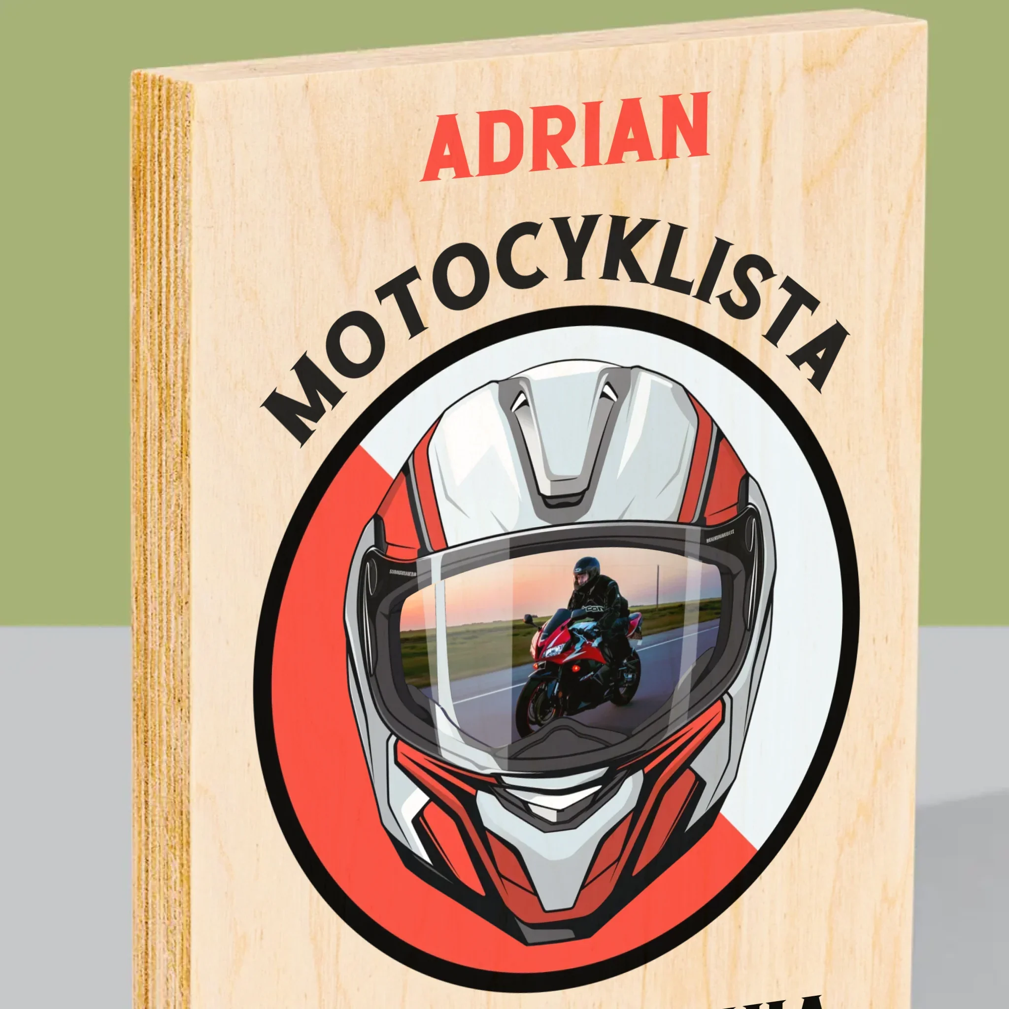 Zdjęcie I Podpis: Motocyklista Od Urodzenia - Wydruk Na Drewnie - Image 2