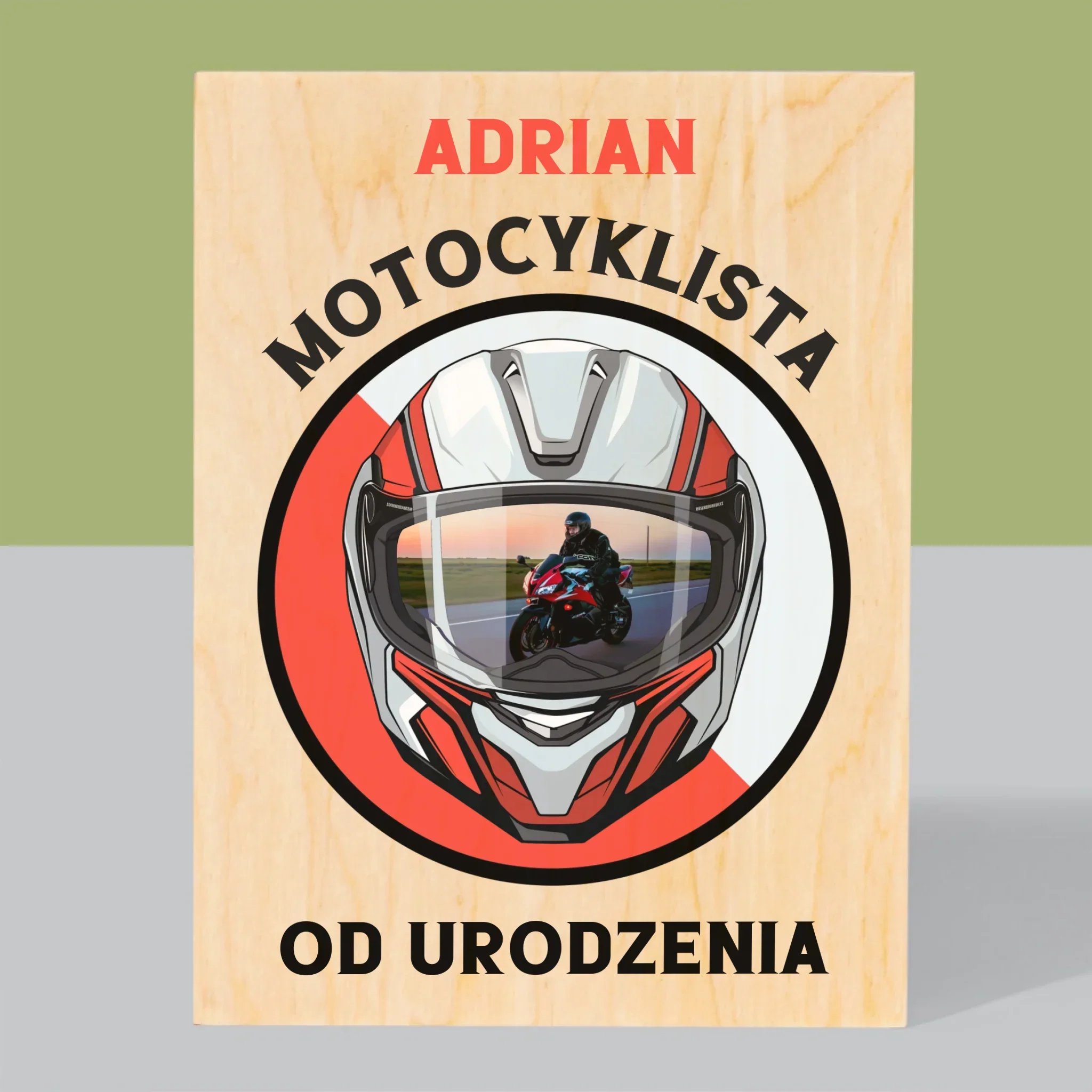 Zdjęcie I Podpis: Motocyklista Od Urodzenia - Wydruk Na Drewnie - Image 3