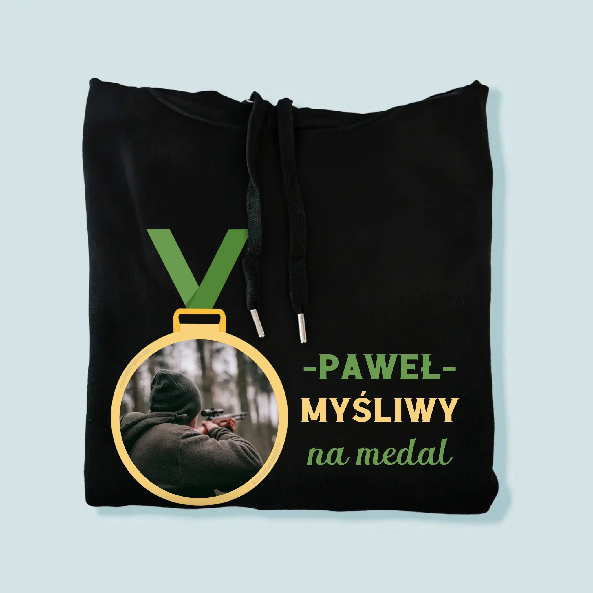 Zdjęcie I Podpis: Myśliwy Na Medal - Bluza Męska Z Kapturem - Image 4