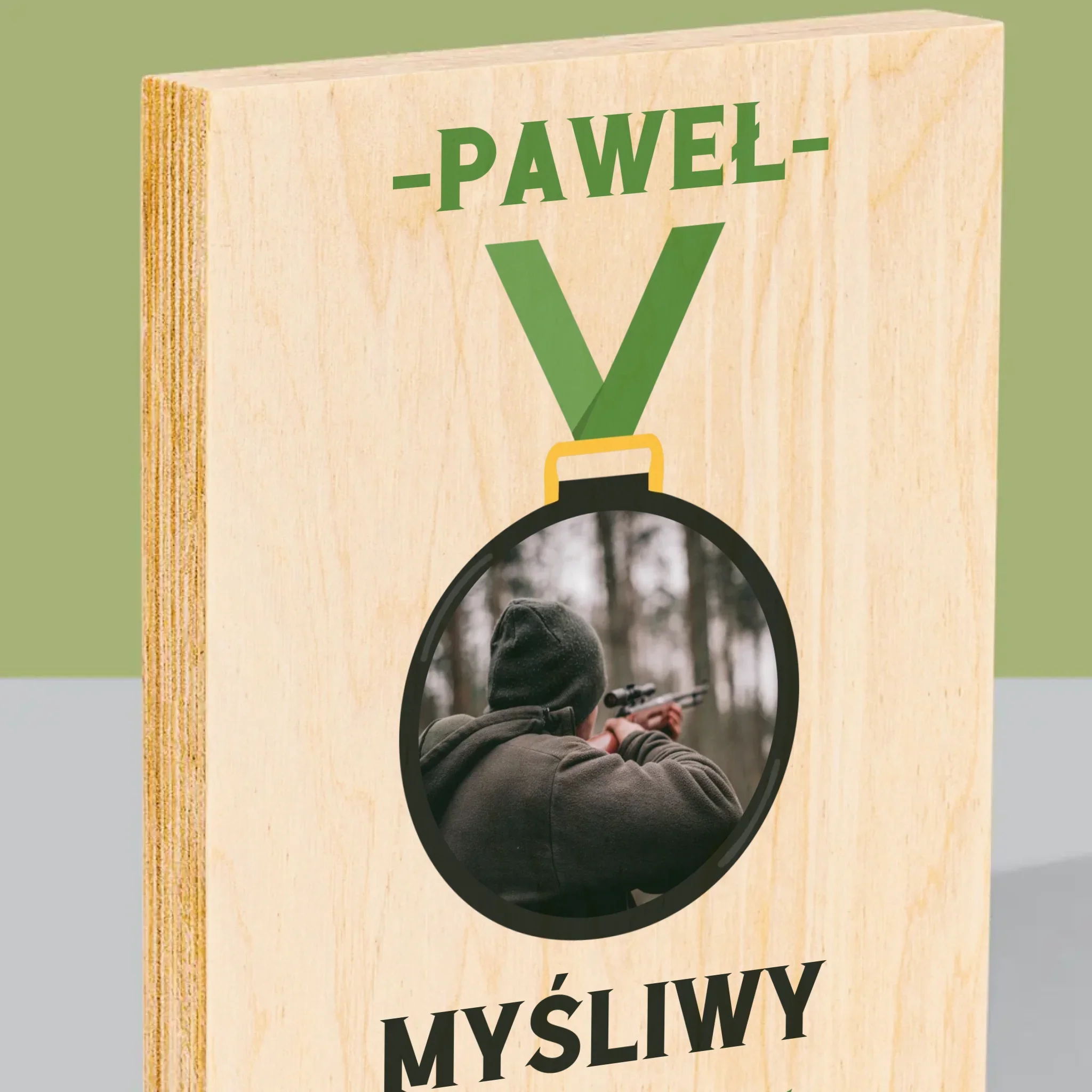 Zdjęcie I Podpis: Myśliwy Na Medal - Wydruk Na Drewnie - Image 2