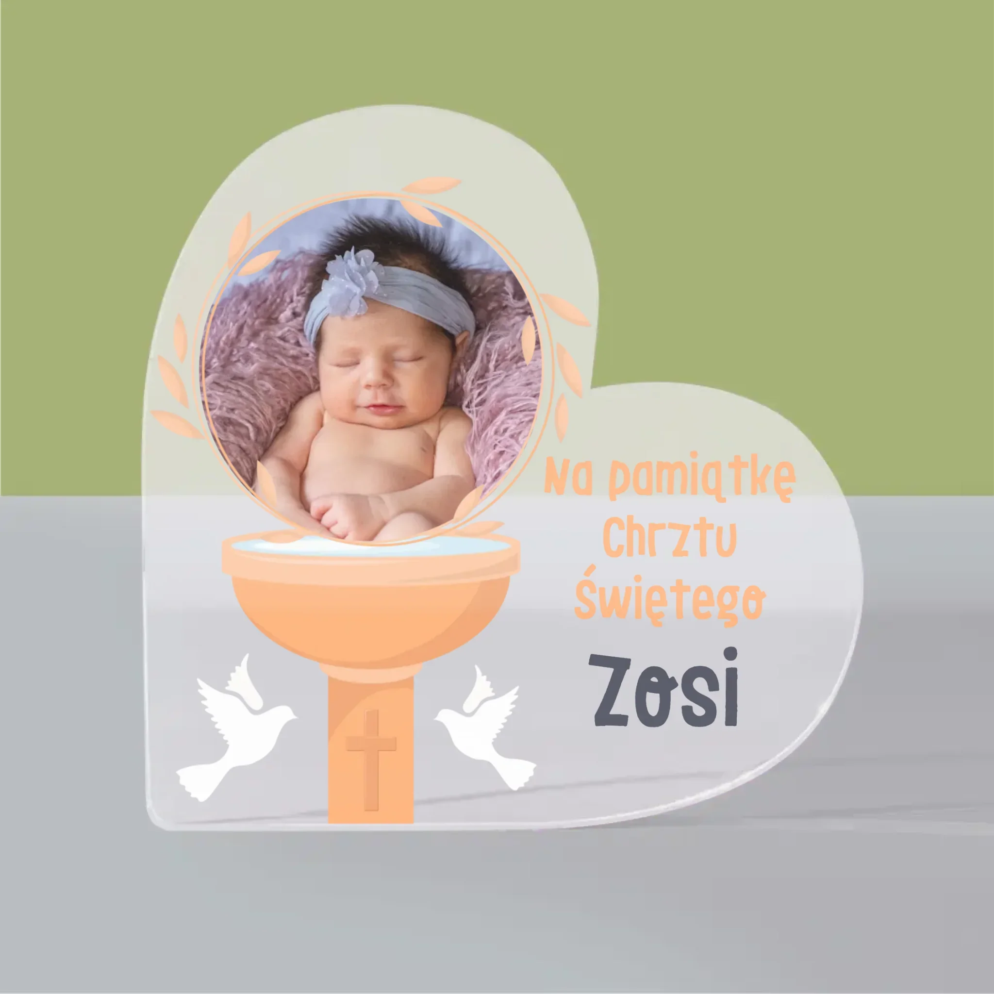 Zdjęcie i Podpis: Na Pamiątkę Chrztu Świętego - Blok Akrylowy Serce - Image 3