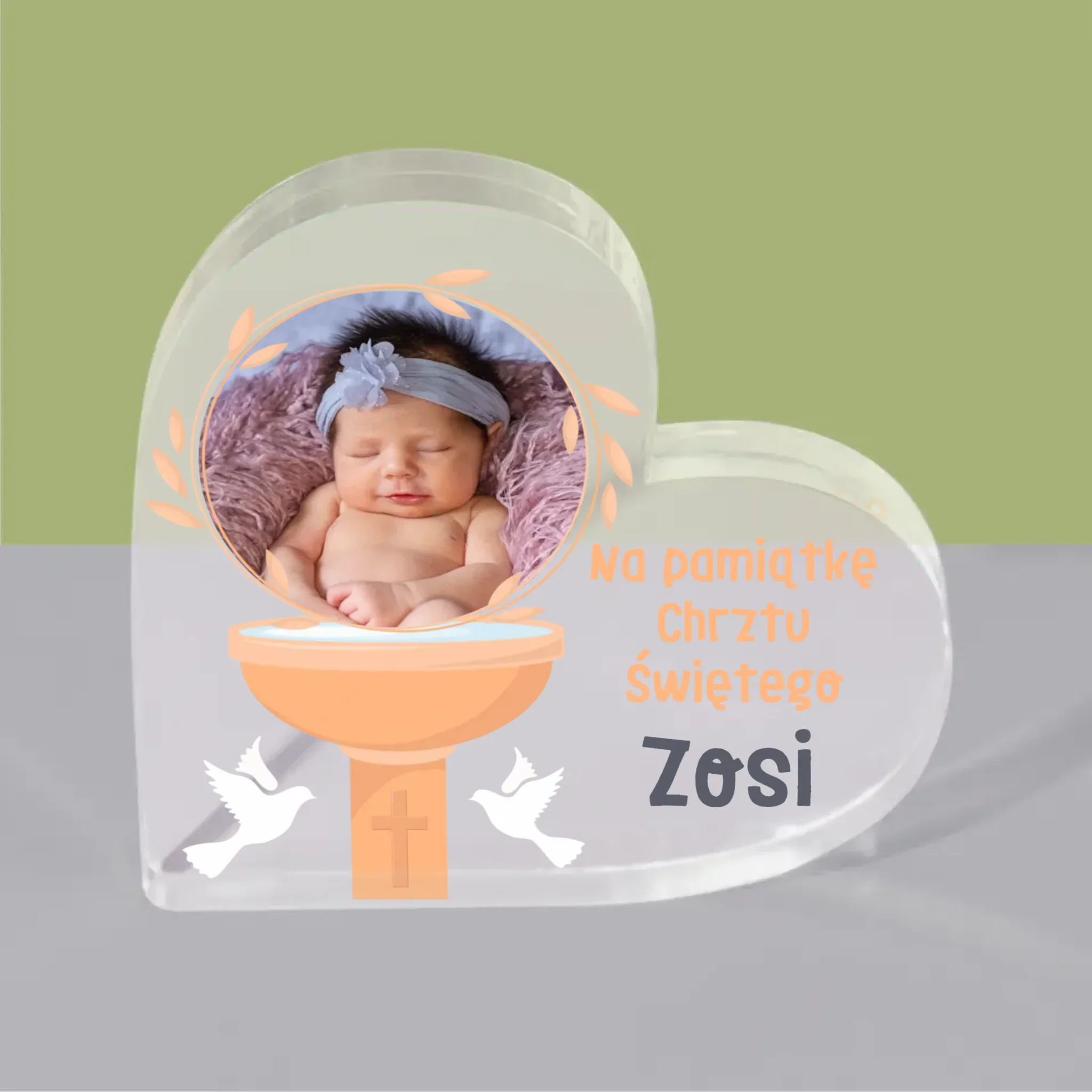 Zdjęcie i Podpis: Na Pamiątkę Chrztu Świętego - Blok Akrylowy Serce - Image 4