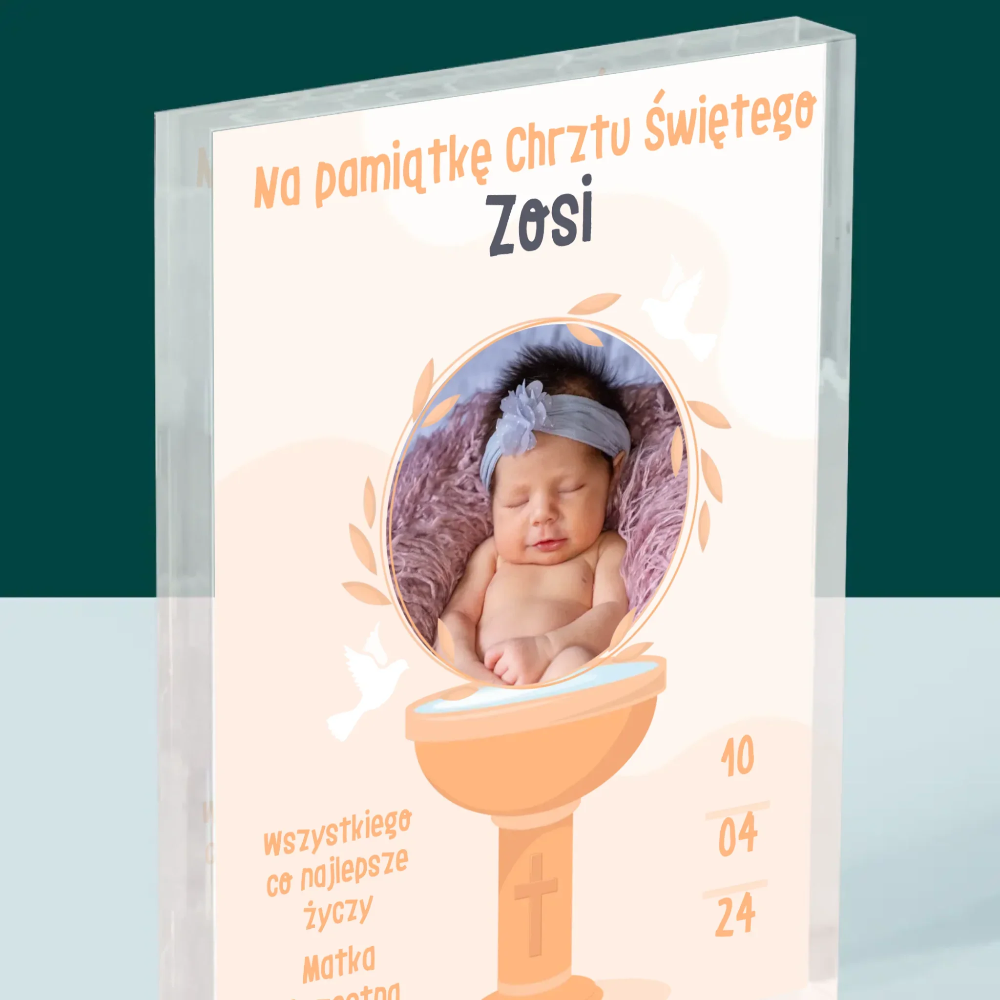 Zdjęcie i Podpis: Na Pamiątkę Chrztu Świętego - Blok Akrylowy z Nadrukiem - Image 2