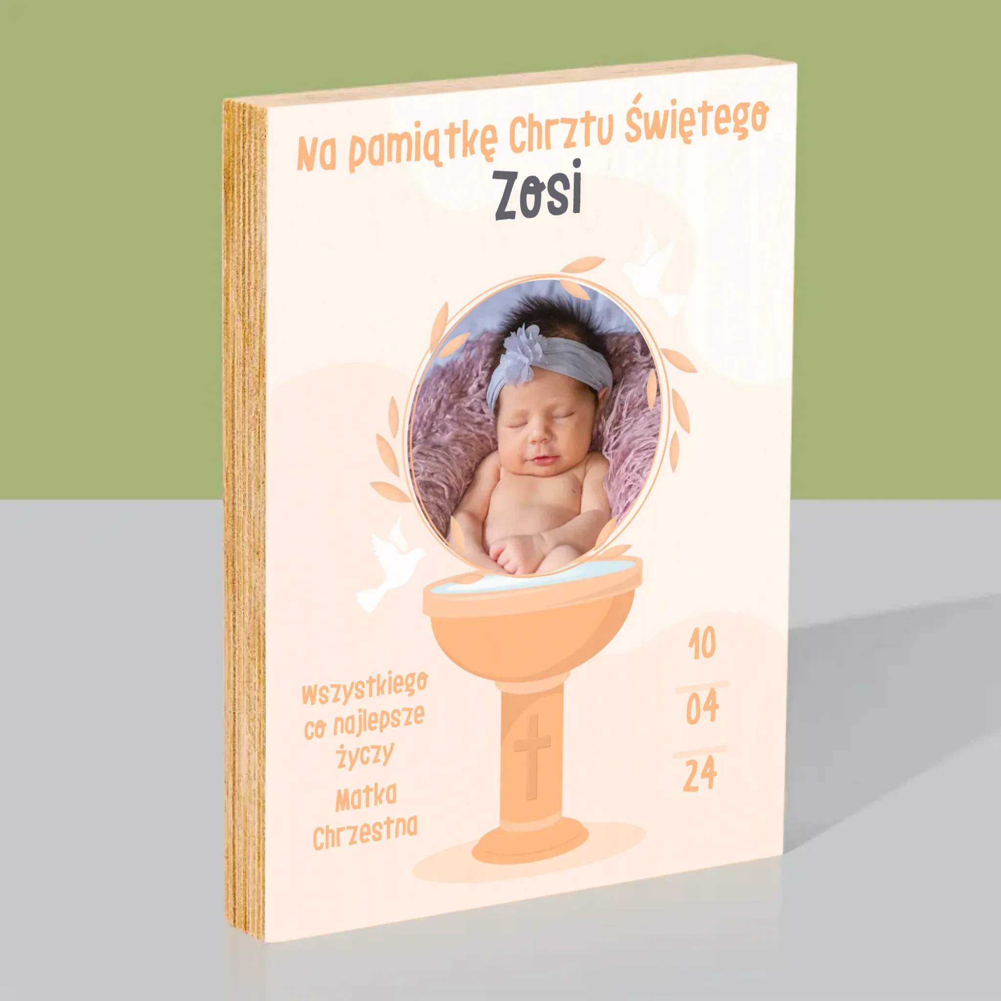 Zdjęcie i Podpis: Na Pamiątkę Chrztu Świętego - Wydruk Na Drewnie