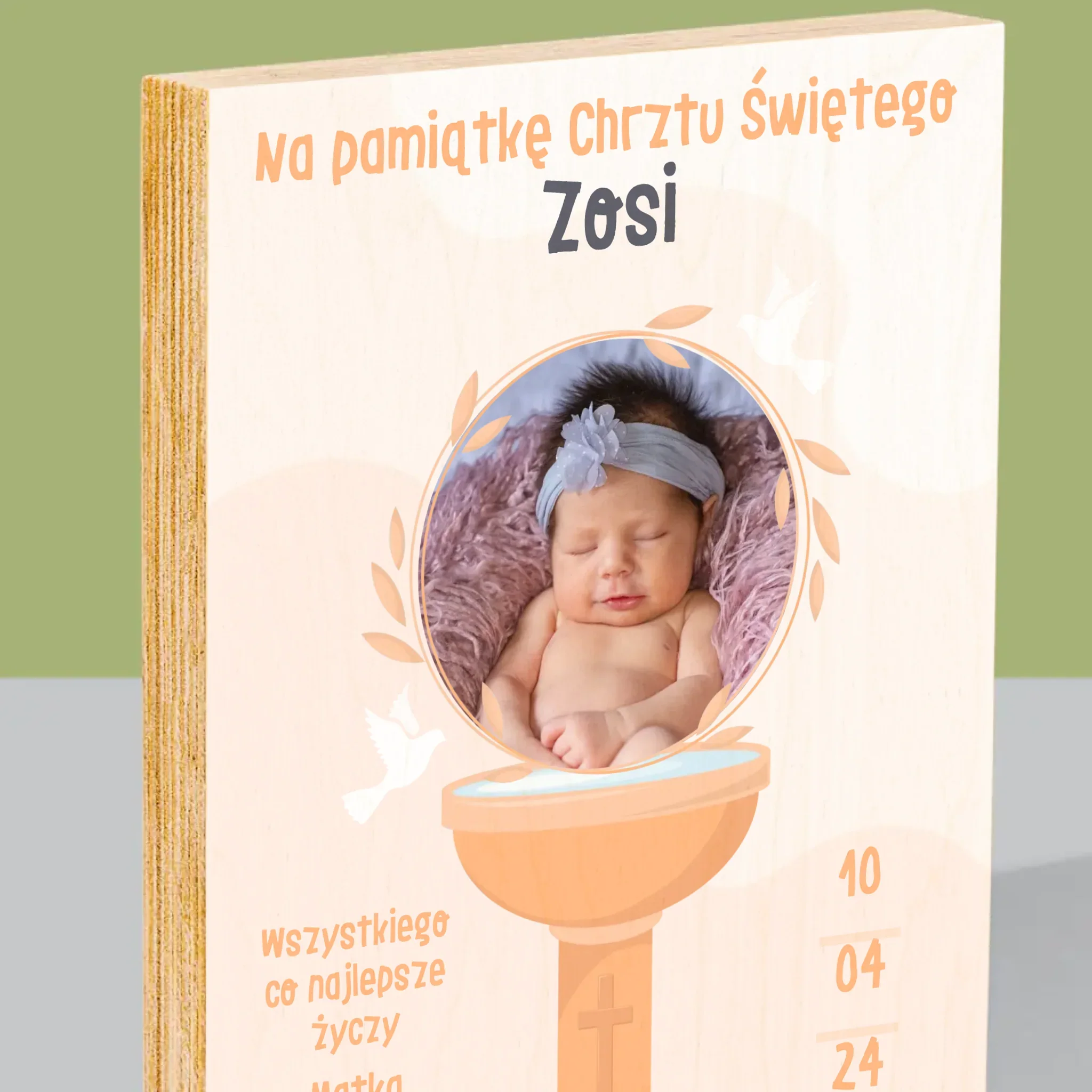 Zdjęcie i Podpis: Na Pamiątkę Chrztu Świętego - Wydruk Na Drewnie - Image 2