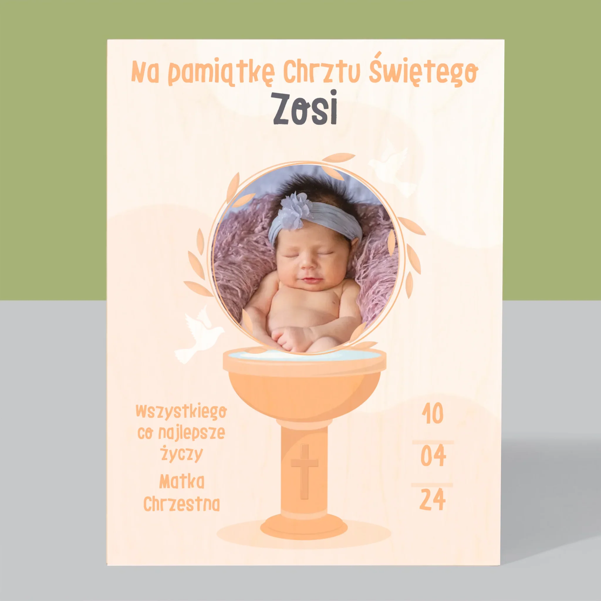 Zdjęcie i Podpis: Na Pamiątkę Chrztu Świętego - Wydruk Na Drewnie - Image 3
