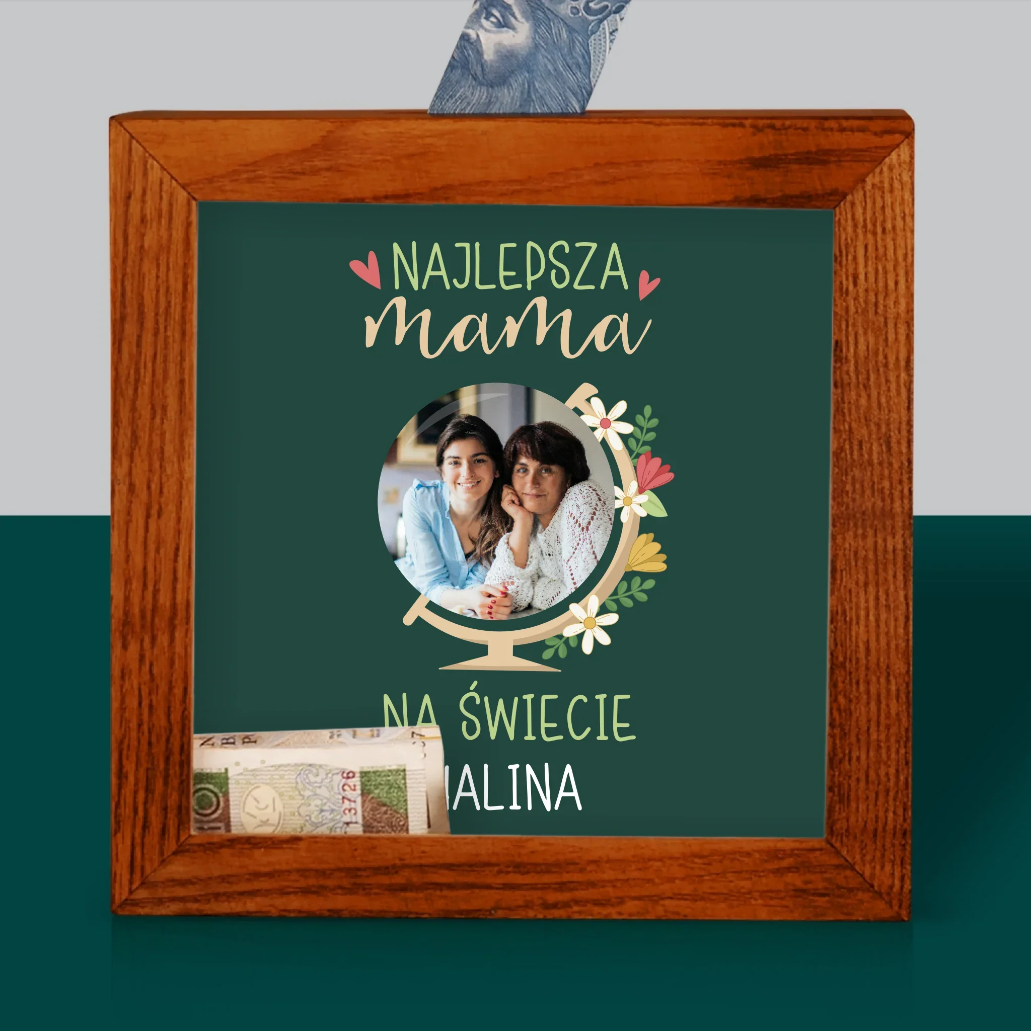 Zdjęcie I Podpis: Najlepsza Mama Świat - Drewniana Skarbonka - Image 2