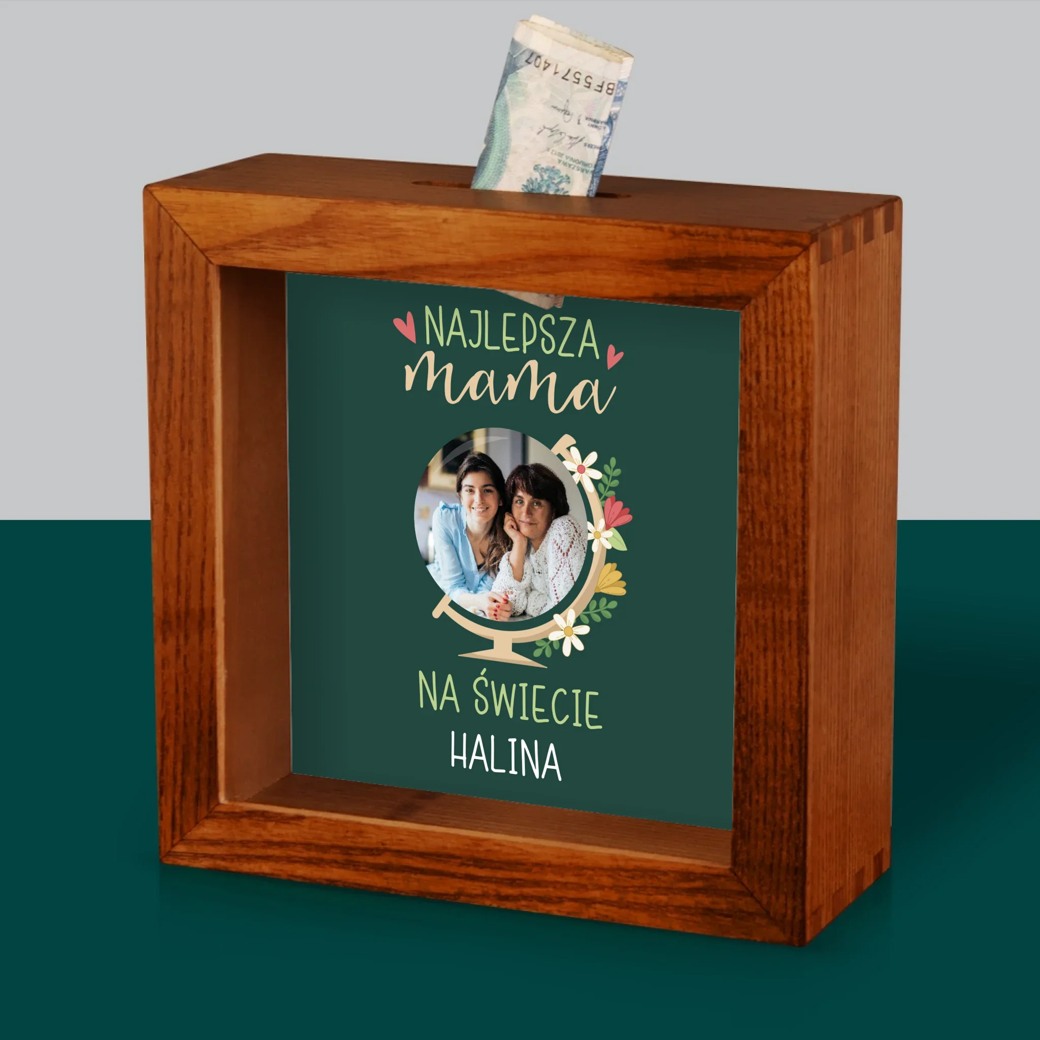 Zdjęcie I Podpis: Najlepsza Mama Świat - Drewniana Skarbonka - Image 4