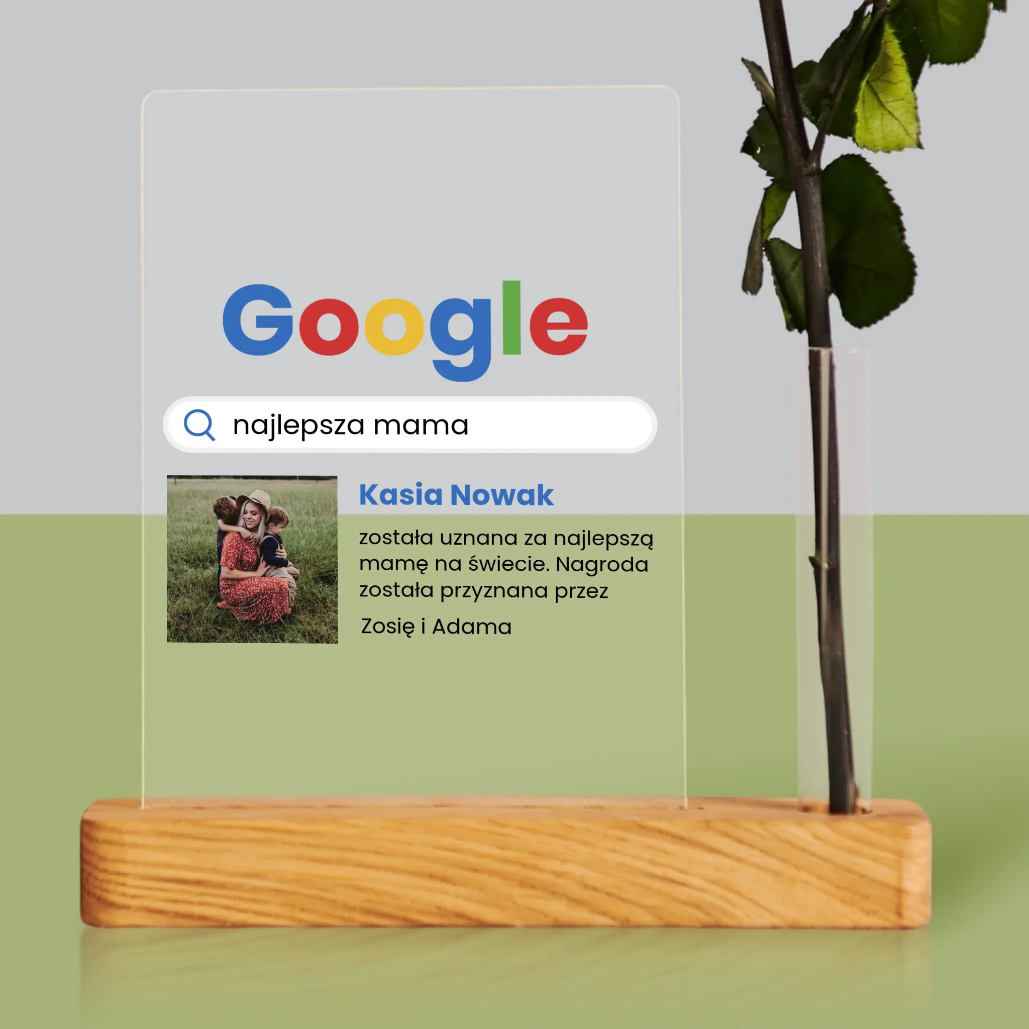 Zdjęcie i Podpis: Najlepsza Mama Wynik Google - Wydruk Na Szkle Akrylowym z Różą - Image 2