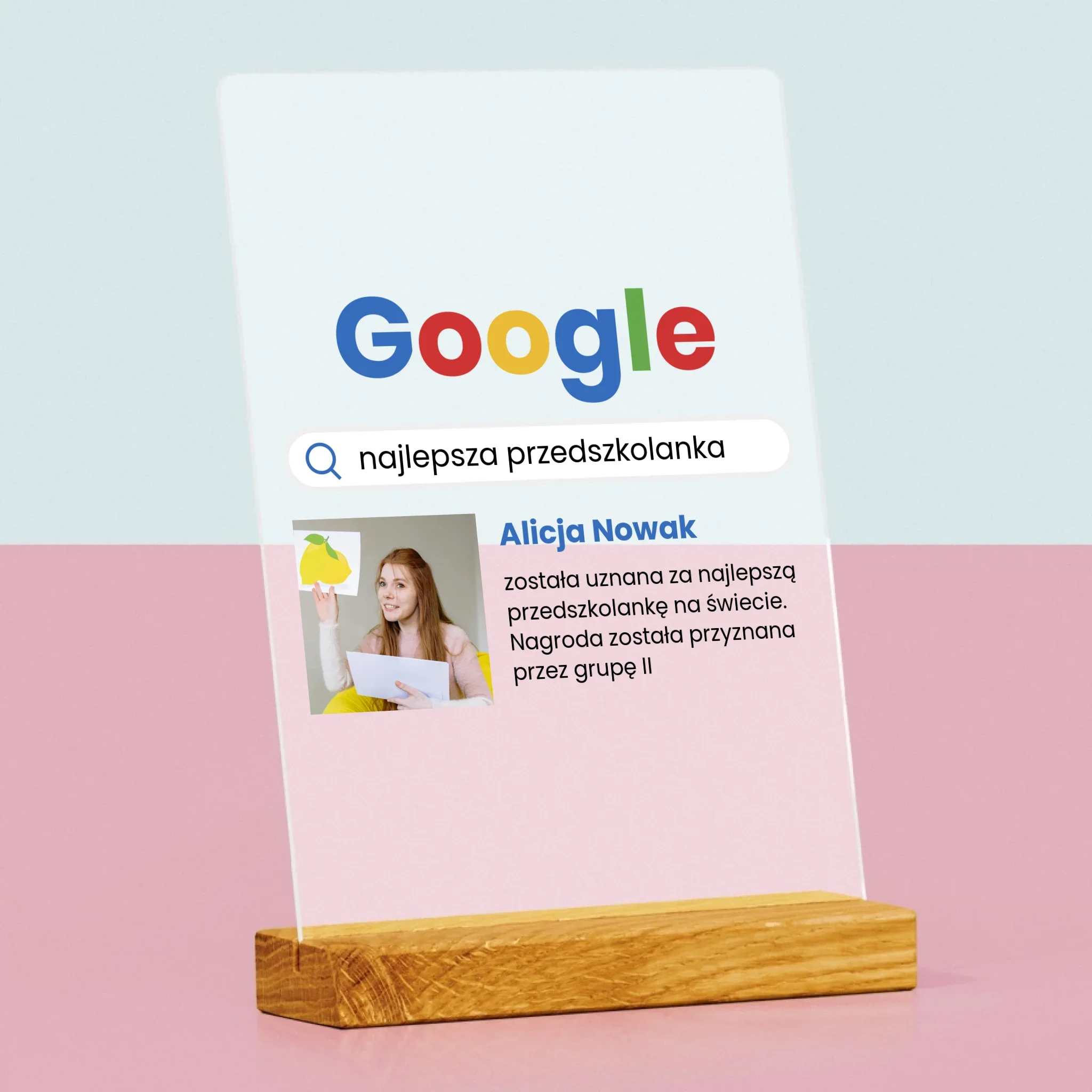 Zdjęcie I Podpis: Najlepsza Przedszkolanka Wynik Google - Wydruk Na Szkle Akrylowym