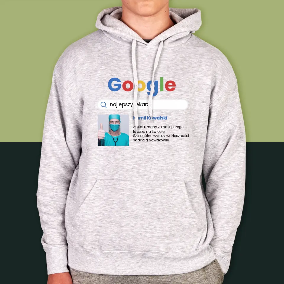 Zdjęcie i Podpis: Najlepszy Lekarz Wynik Google - Bluza Męska z Kapturem - Image 4