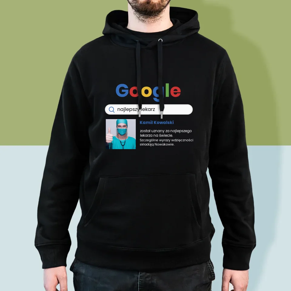 Zdjęcie i Podpis: Najlepszy Lekarz Wynik Google - Bluza Męska z Kapturem - Image 5