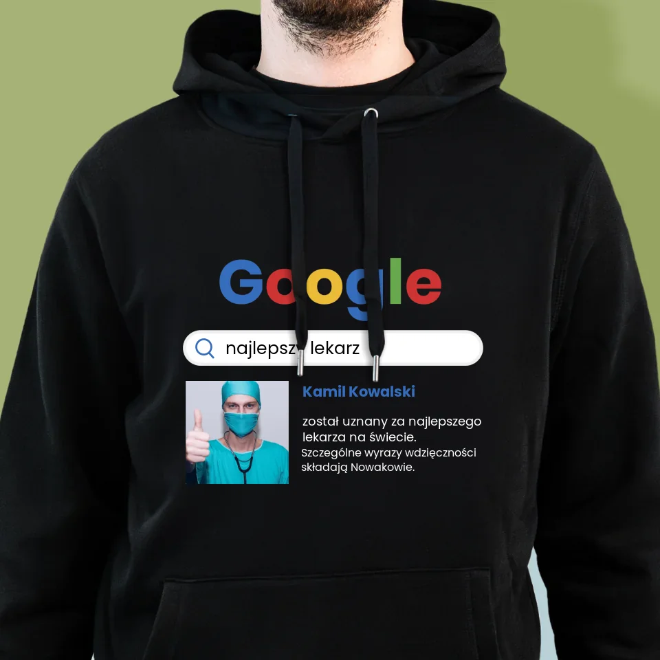 Zdjęcie i Podpis: Najlepszy Lekarz Wynik Google - Bluza Męska z Kapturem - Image 6