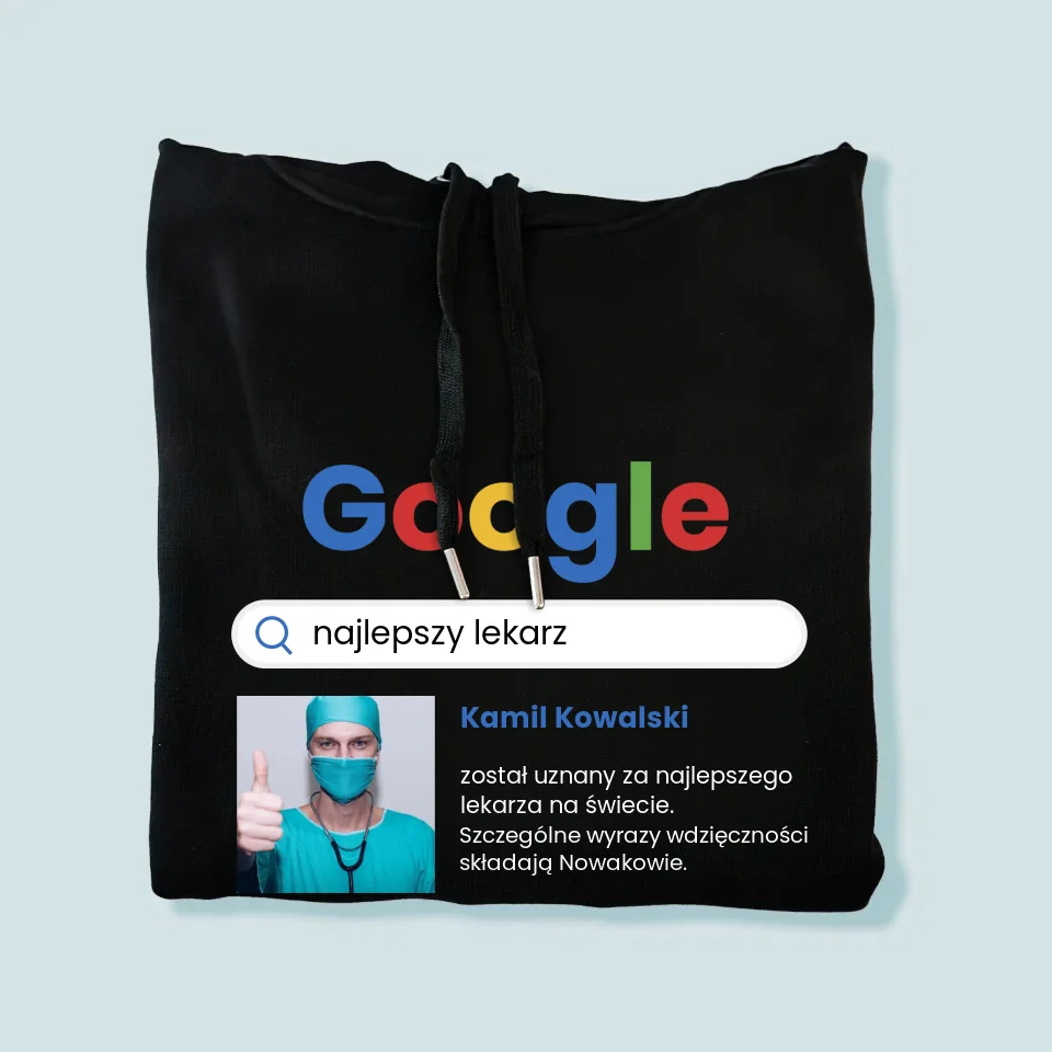 Zdjęcie i Podpis: Najlepszy Lekarz Wynik Google - Bluza Męska z Kapturem - Image 8