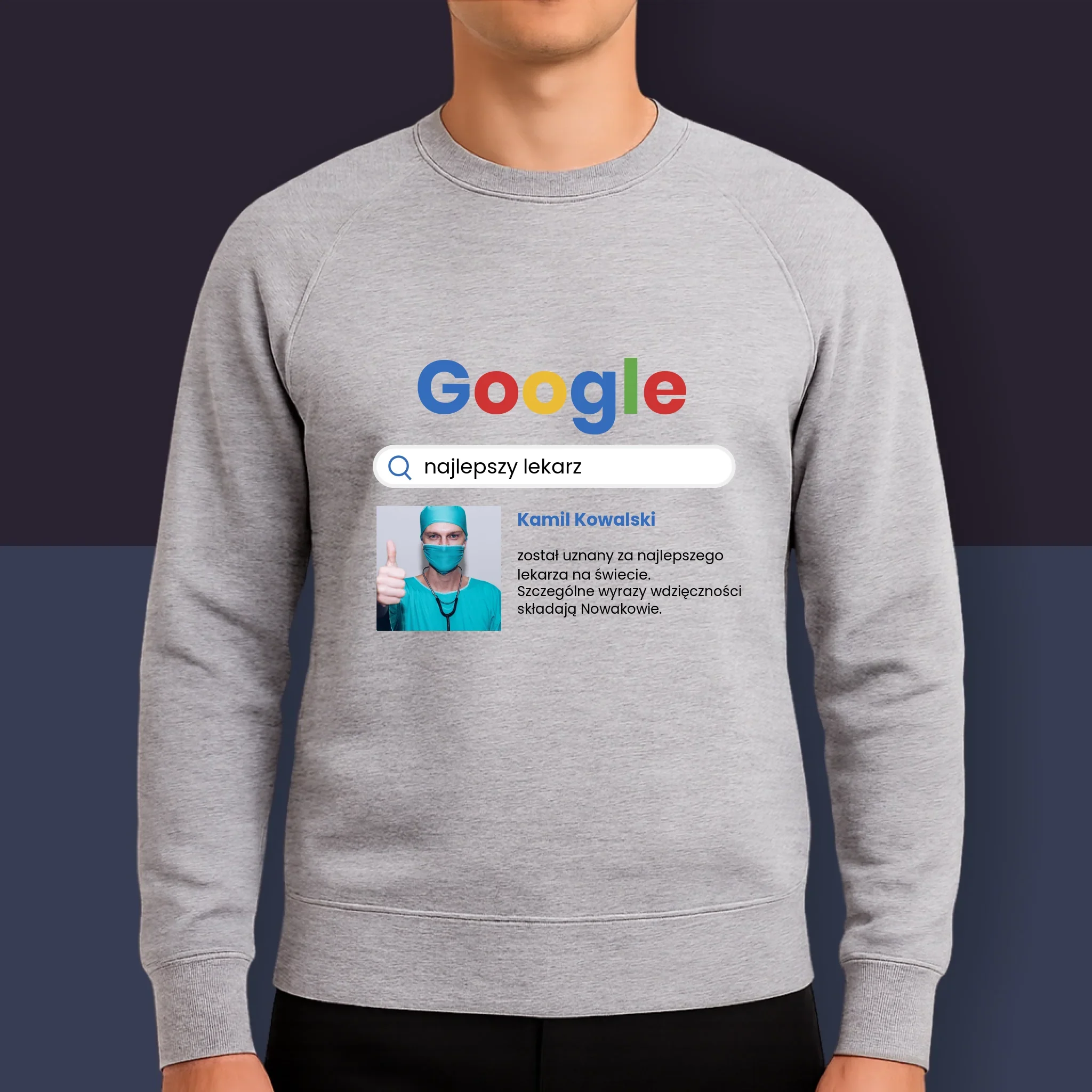 Zdjęcie i Podpis: Najlepszy Lekarz Wynik Google - Bluza Męska z Kapturem - Image 9
