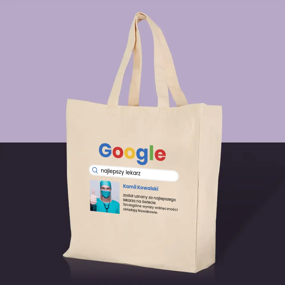 Zdjęcie i Podpis: Najlepszy Lekarz Wynik Google - Torba Płócienna z Nadrukiem - Image 2