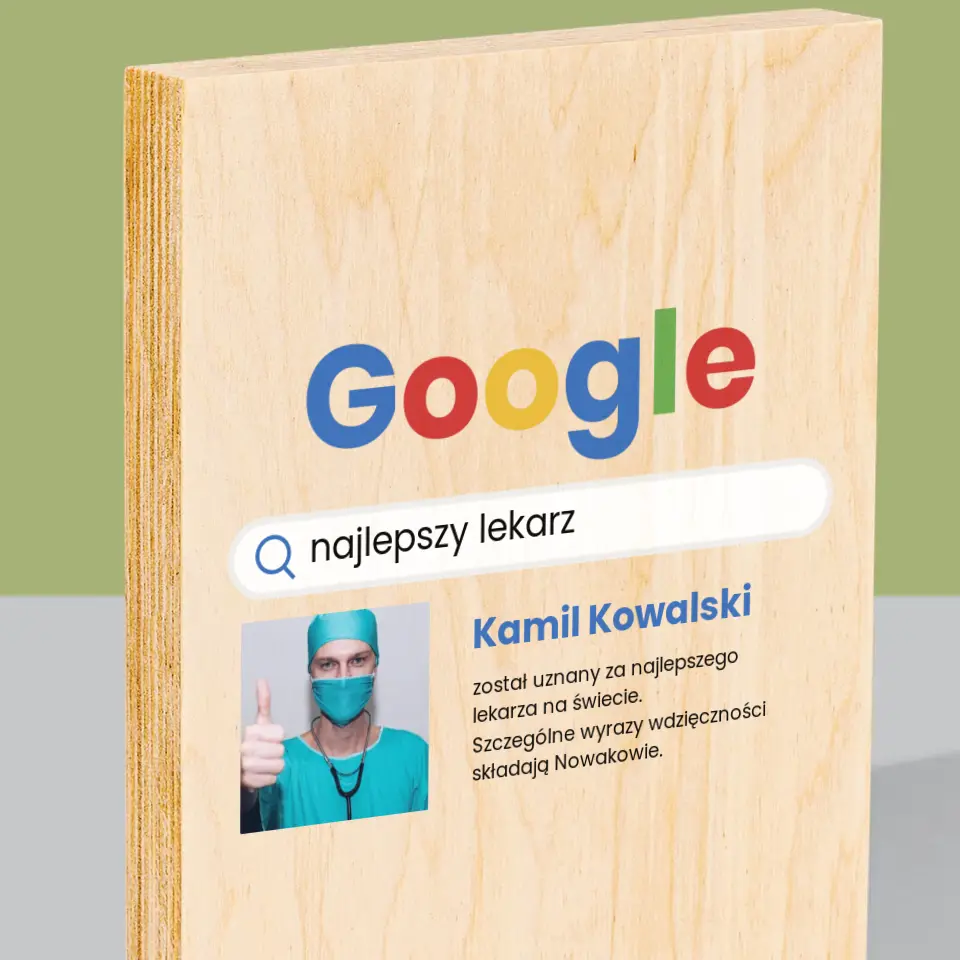 Zdjęcie I Podpis: Najlepszy Lekarz Wynik Google - Wydruk Na Drewnie - Image 2