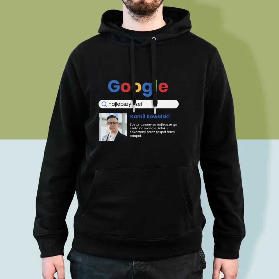 Zdjęcie i Podpis: Najlepszy Szef Wynik Google - Bluza Męska z Kapturem - Image 5