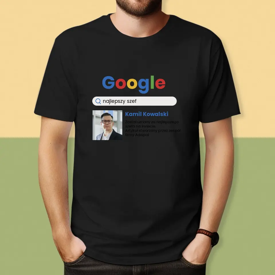 Zdjęcie i Podpis: Najlepszy Szef Wynik Google - Koszulka Męska z Nadrukiem - Image 5