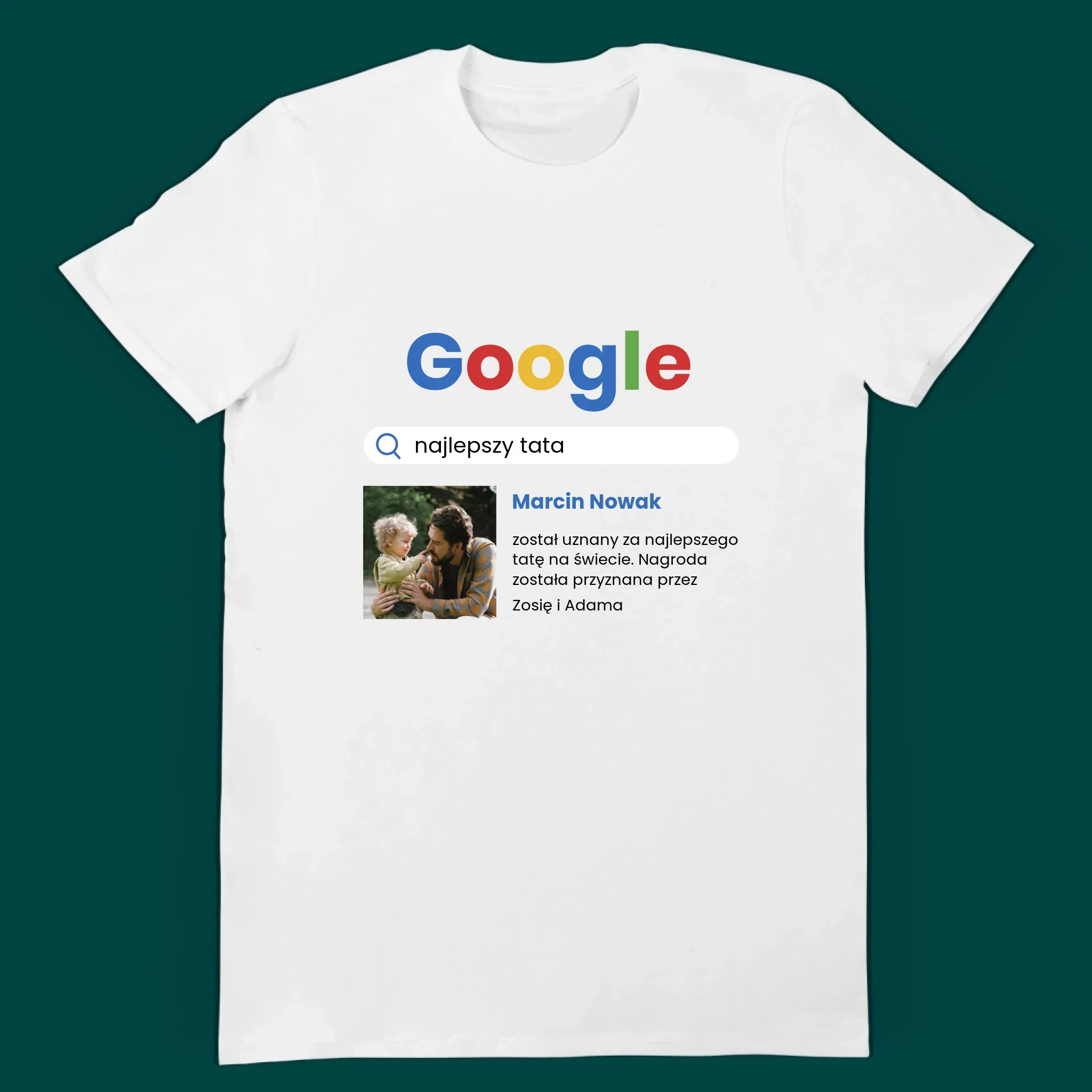 Zdjęcie i Podpis: Najlepszy Tata i Syn Wynik Google - Zestaw Koszulka Męska i Body Niemowlęce - Image 3