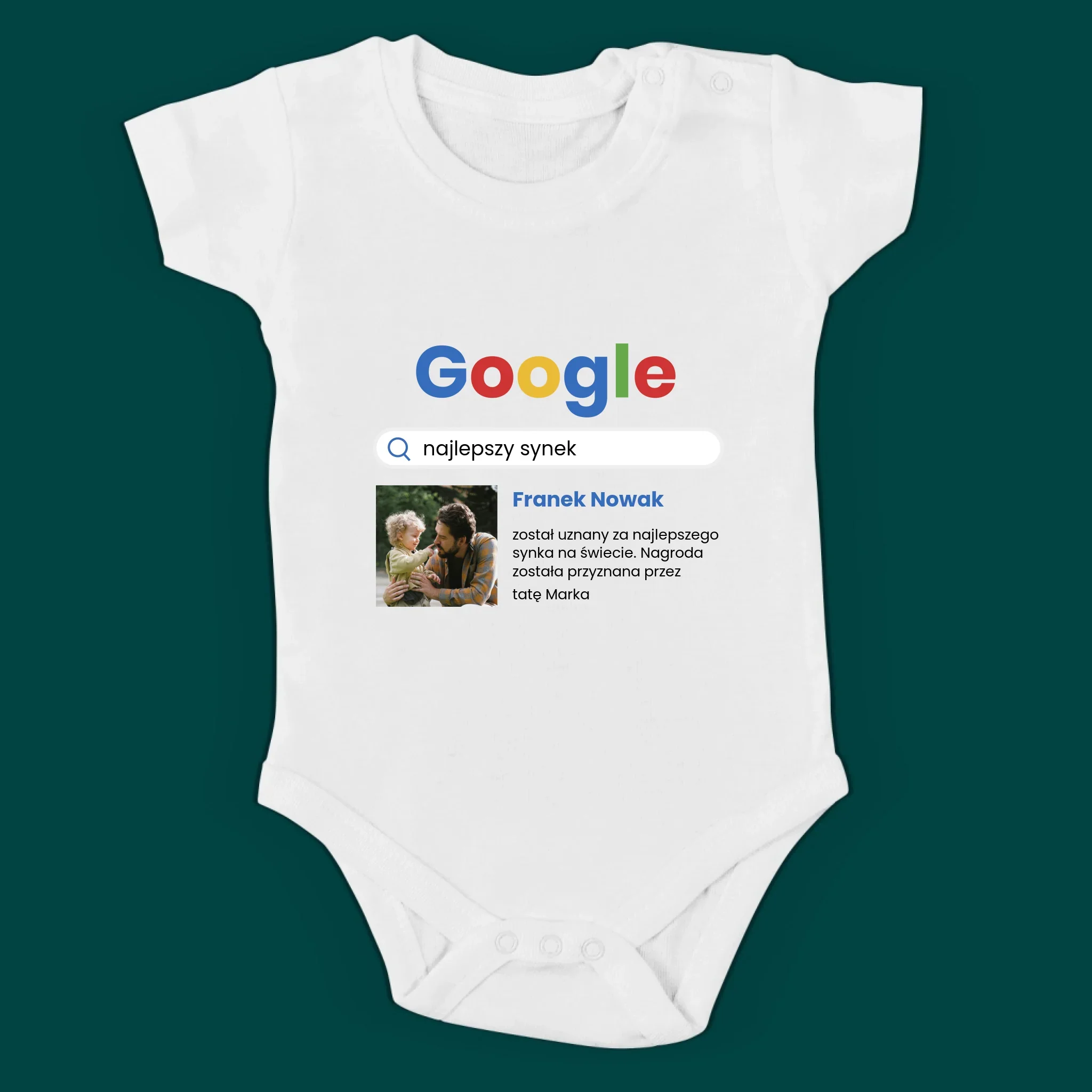 Zdjęcie i Podpis: Najlepszy Tata i Syn Wynik Google - Zestaw Koszulka Męska i Body Niemowlęce - Image 4