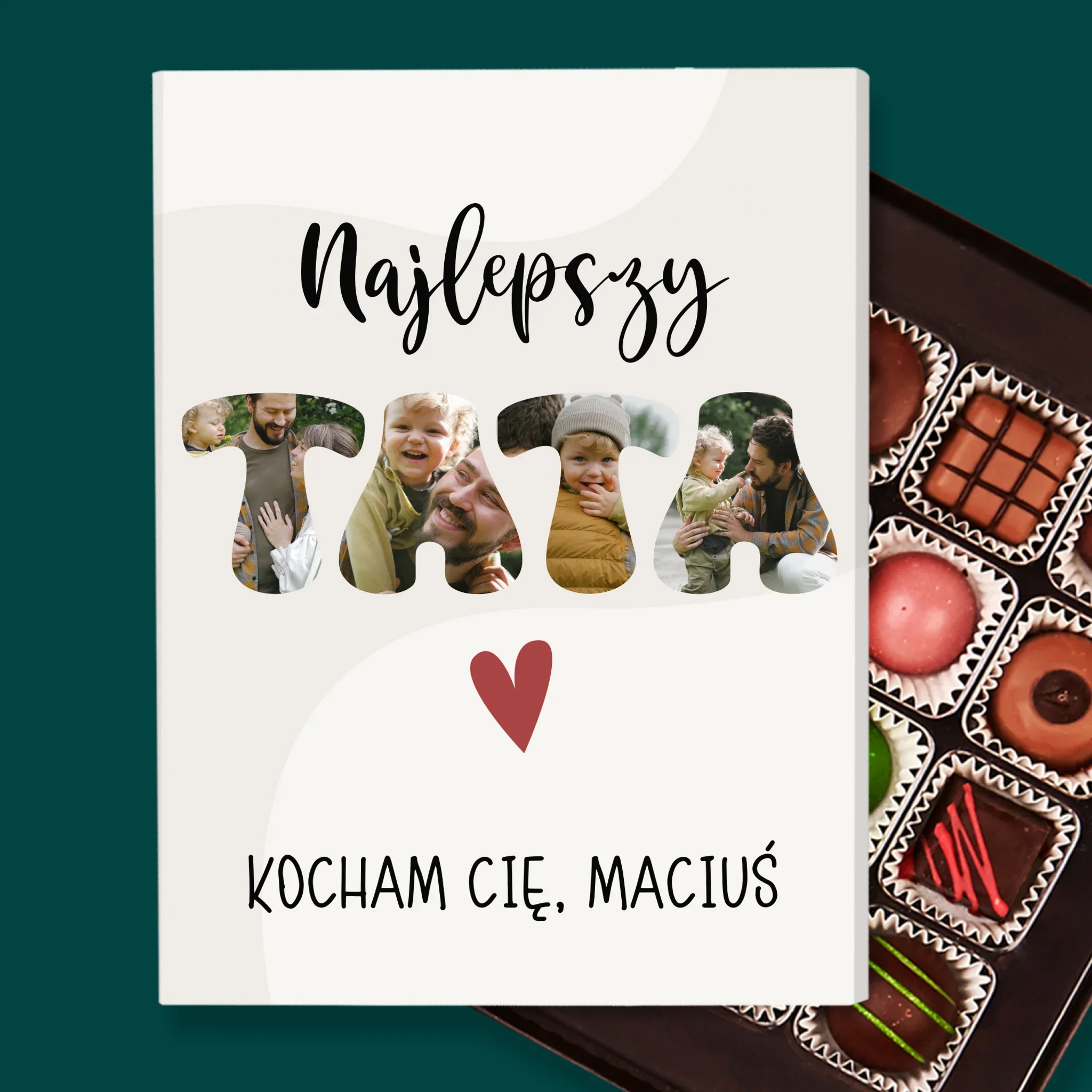 Zdjęcie I Podpis: Najlepszy Tata Serce - Personalizowane Praliny - Image 2