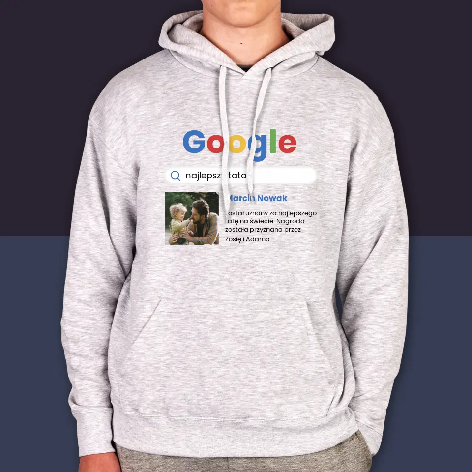 Zdjęcie i Podpis: Najlepszy Tata Wynik Google - Bluza Męska z Kapturem - Image 4