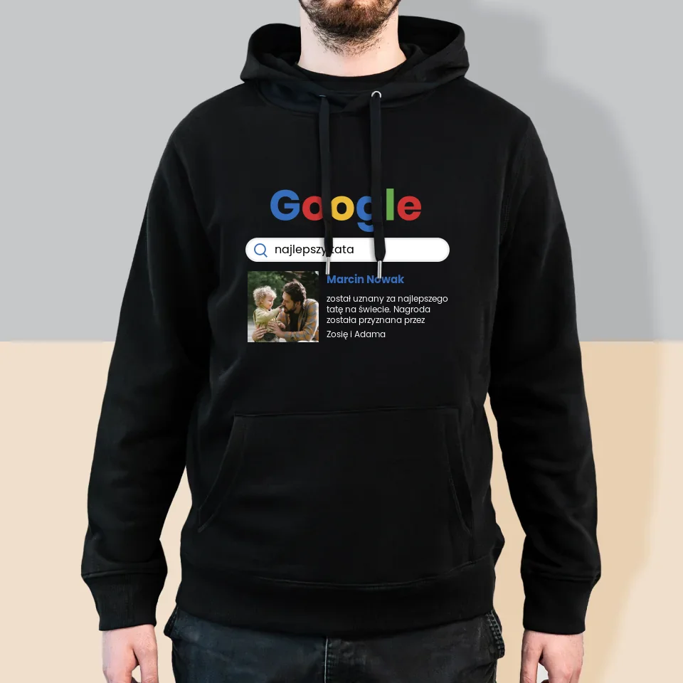 Zdjęcie i Podpis: Najlepszy Tata Wynik Google - Bluza Męska z Kapturem - Image 5