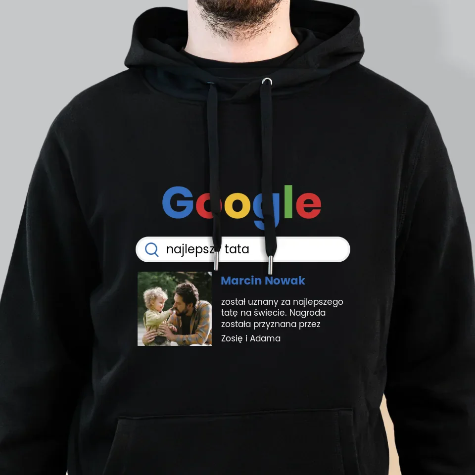 Zdjęcie i Podpis: Najlepszy Tata Wynik Google - Bluza Męska z Kapturem - Image 6