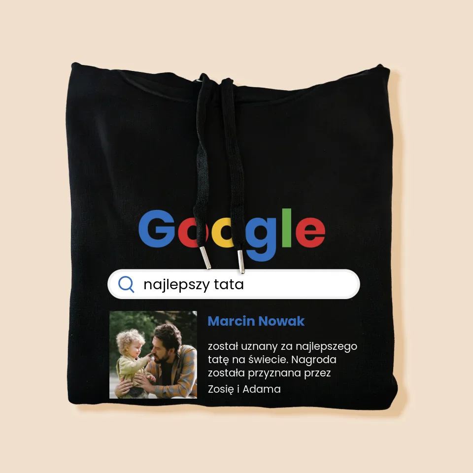 Zdjęcie i Podpis: Najlepszy Tata Wynik Google - Bluza Męska z Kapturem - Image 8