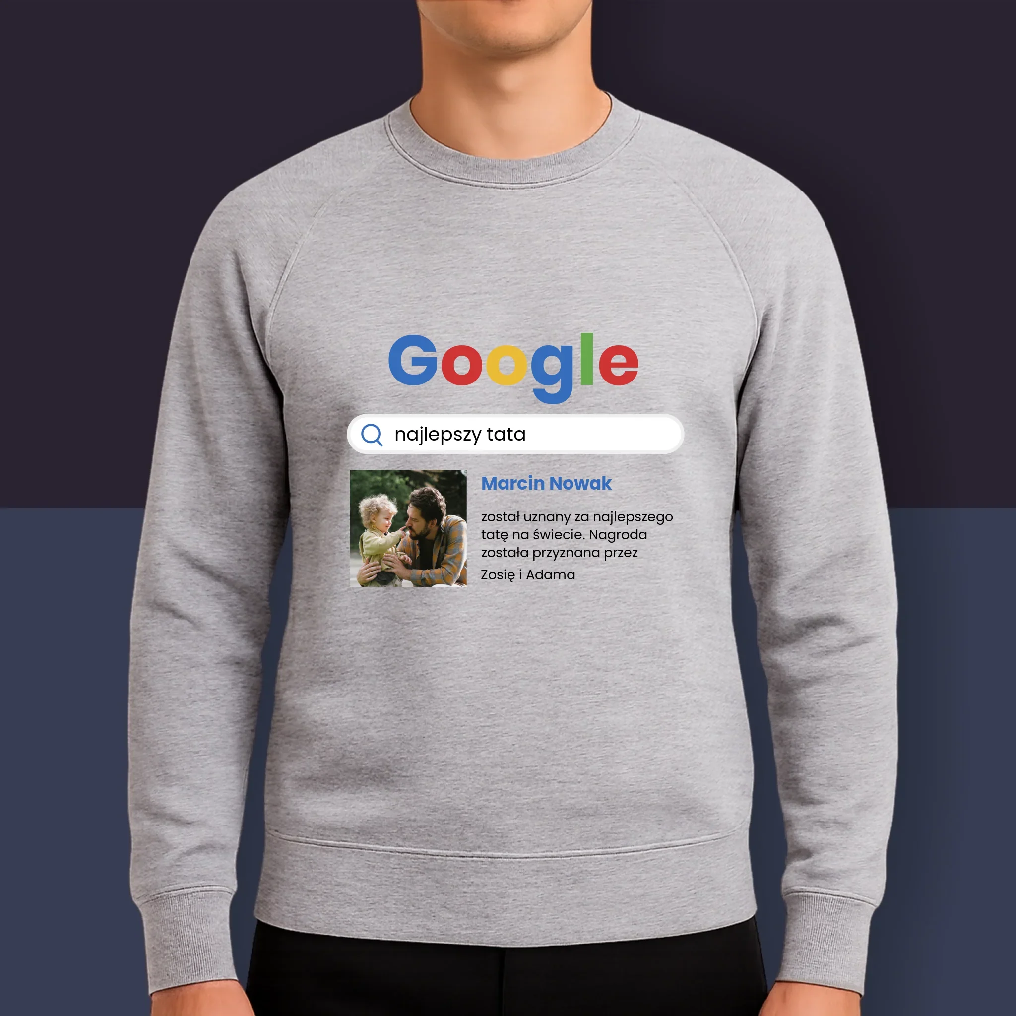 Zdjęcie i Podpis: Najlepszy Tata Wynik Google - Bluza Męska z Kapturem - Image 9