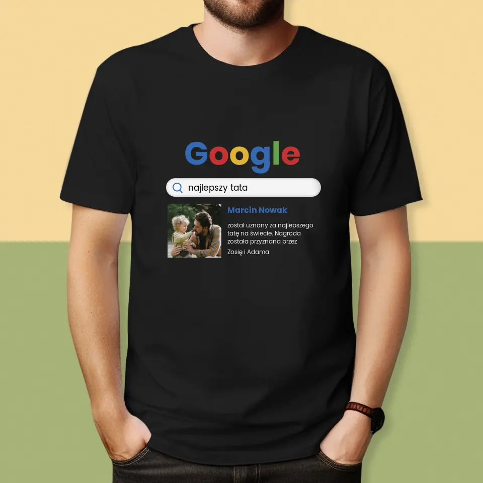 Zdjęcie i Podpis: Najlepszy Tata Wynik Google - Koszulka Męska z Nadrukiem - Image 5