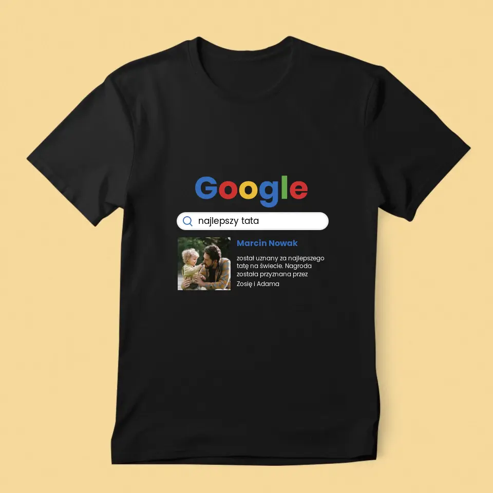 Zdjęcie i Podpis: Najlepszy Tata Wynik Google - Koszulka Męska z Nadrukiem - Image 7