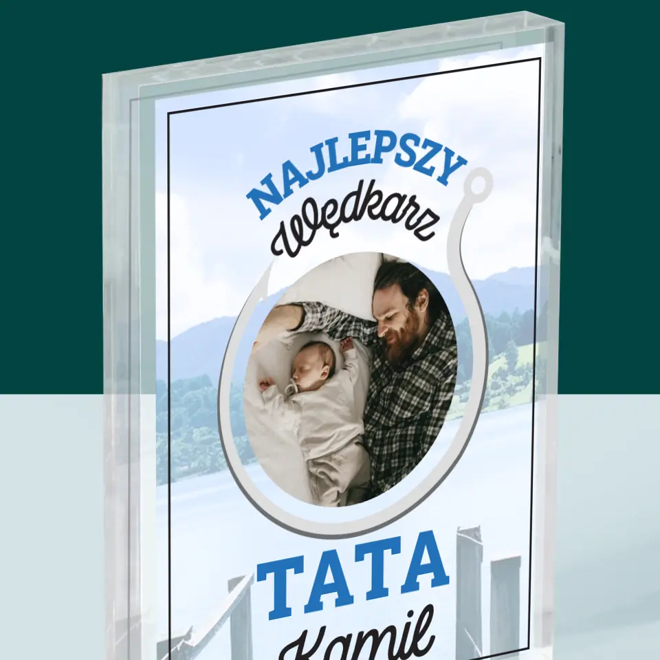 Zdjęcie i Podpis: Najlepszy Wędkarz Tata - Blok Akrylowy z Nadrukiem - Image 2