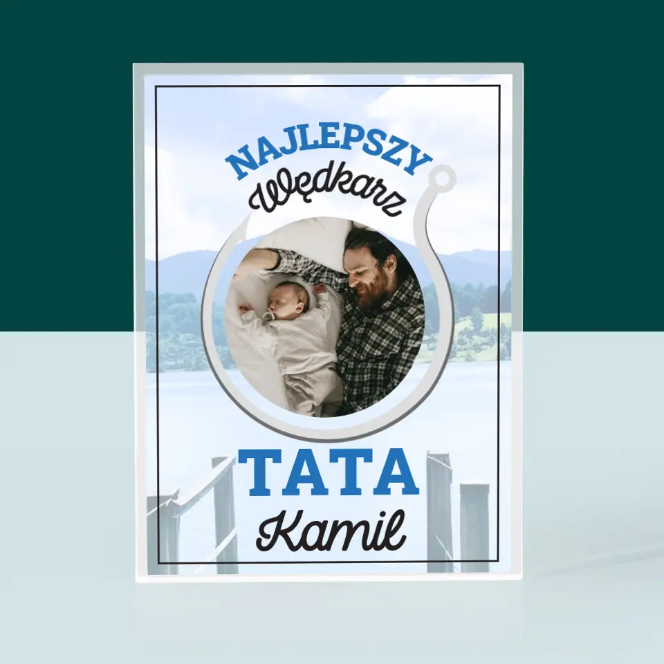 Zdjęcie i Podpis: Najlepszy Wędkarz Tata - Blok Akrylowy z Nadrukiem - Image 3