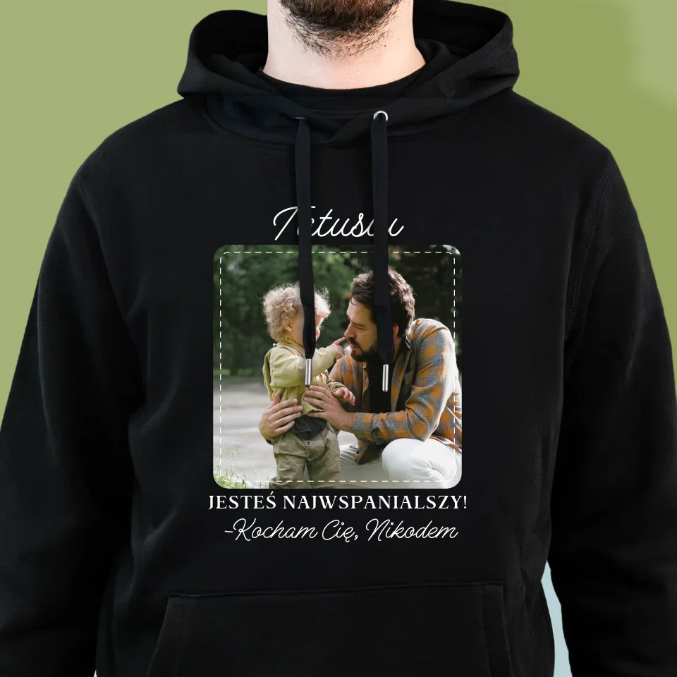 Zdjęcie i Podpis: Najwspanialszy Tata - Bluza Męska z Kapturem - Image 6