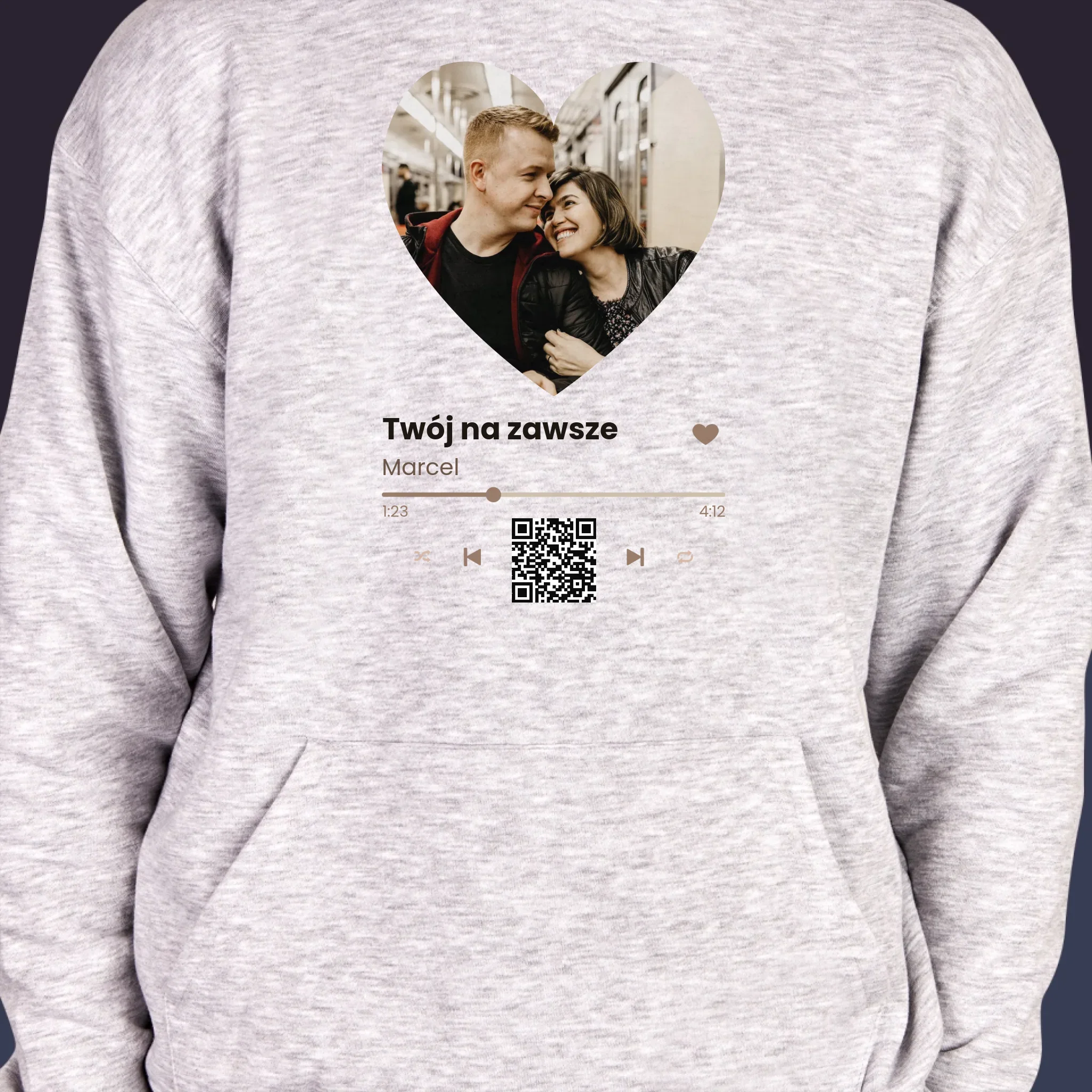 Zdjęcie i Podpis: Nasza Piosenka Serce Kod Qr - Bluza Męska z Kapturem - Image 6