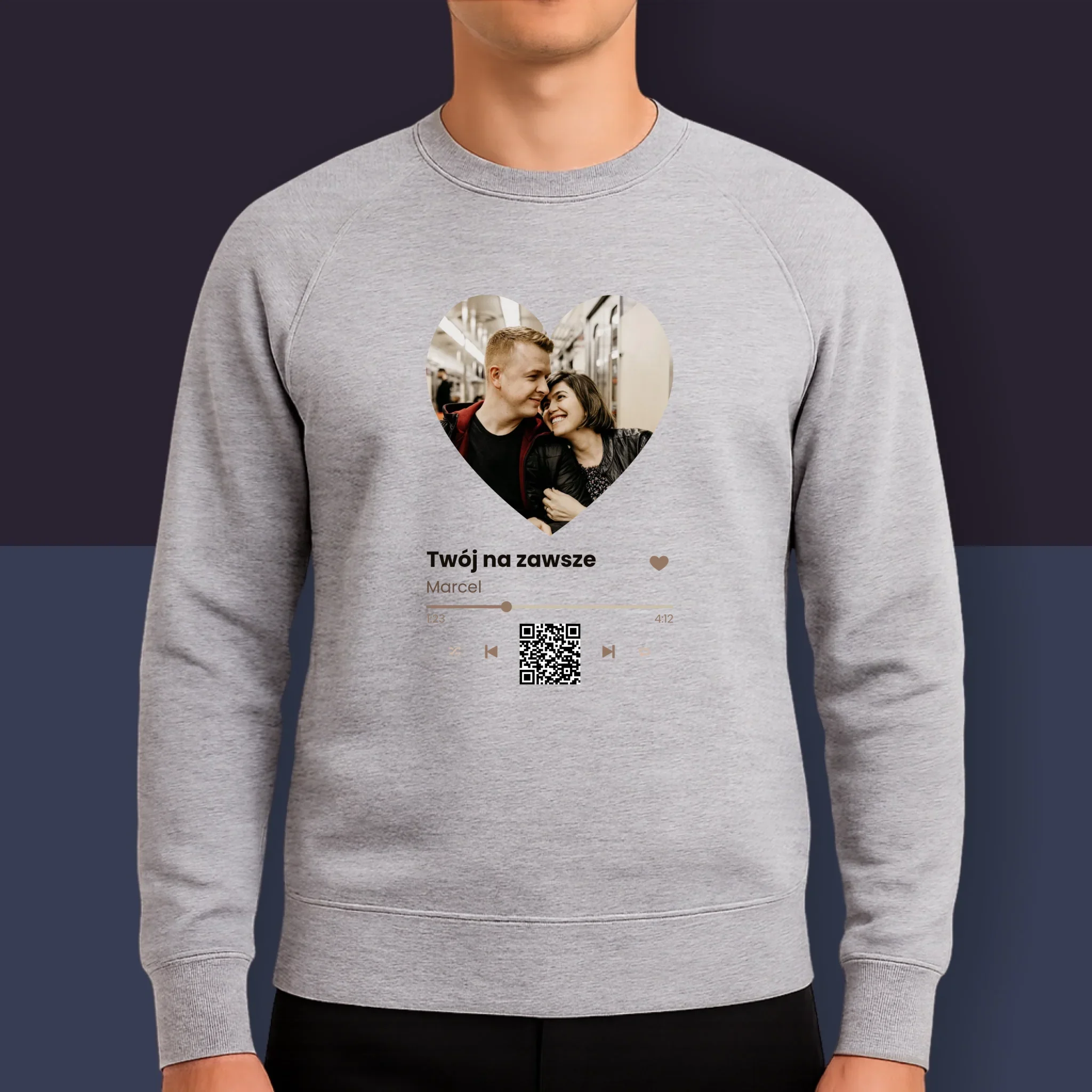 Zdjęcie i Podpis: Nasza Piosenka Serce Kod Qr - Bluza Męska z Kapturem - Image 9