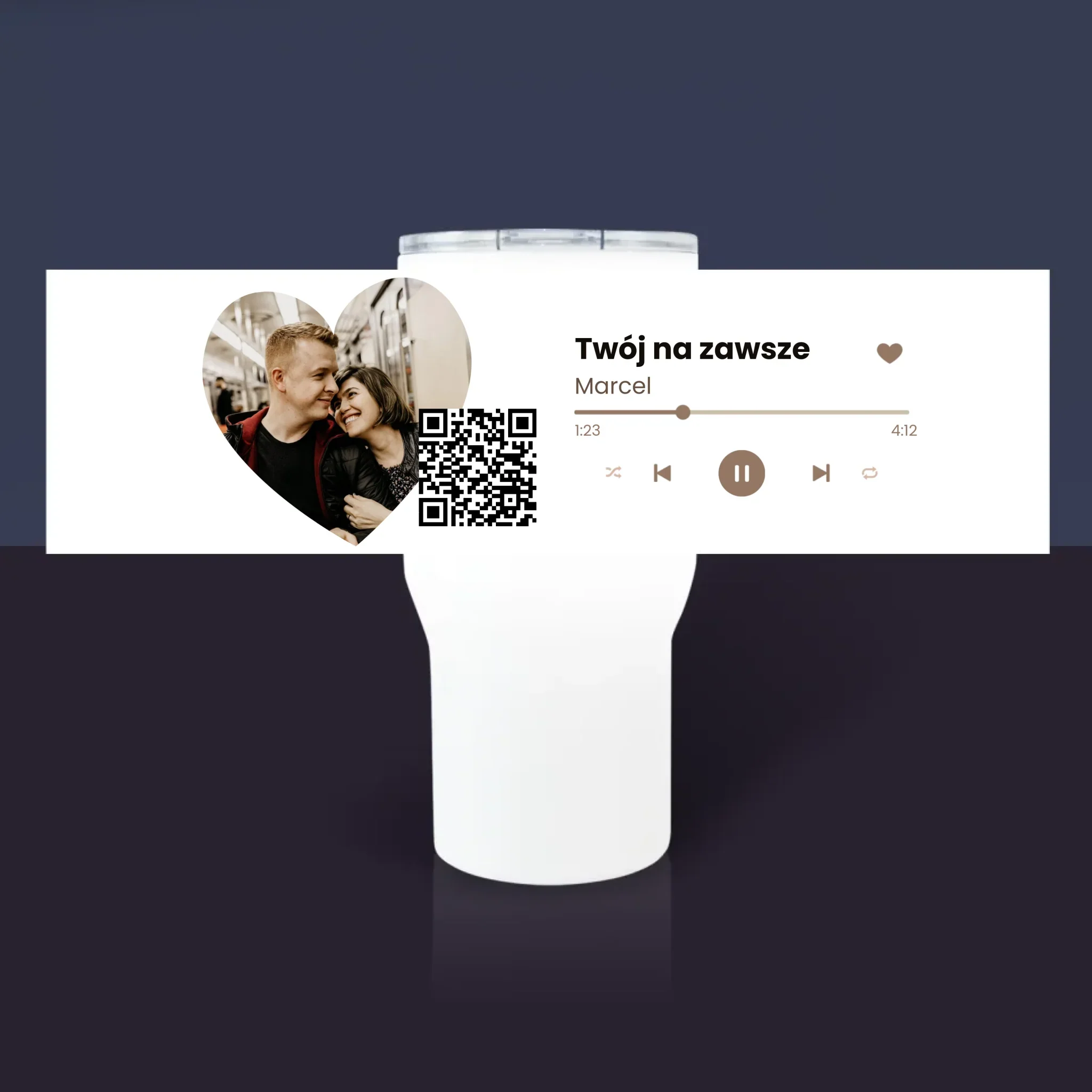 Zdjęcie i Podpis: Nasza Piosenka Serce Kod Qr - Kubek Termiczny Biały - Image 3