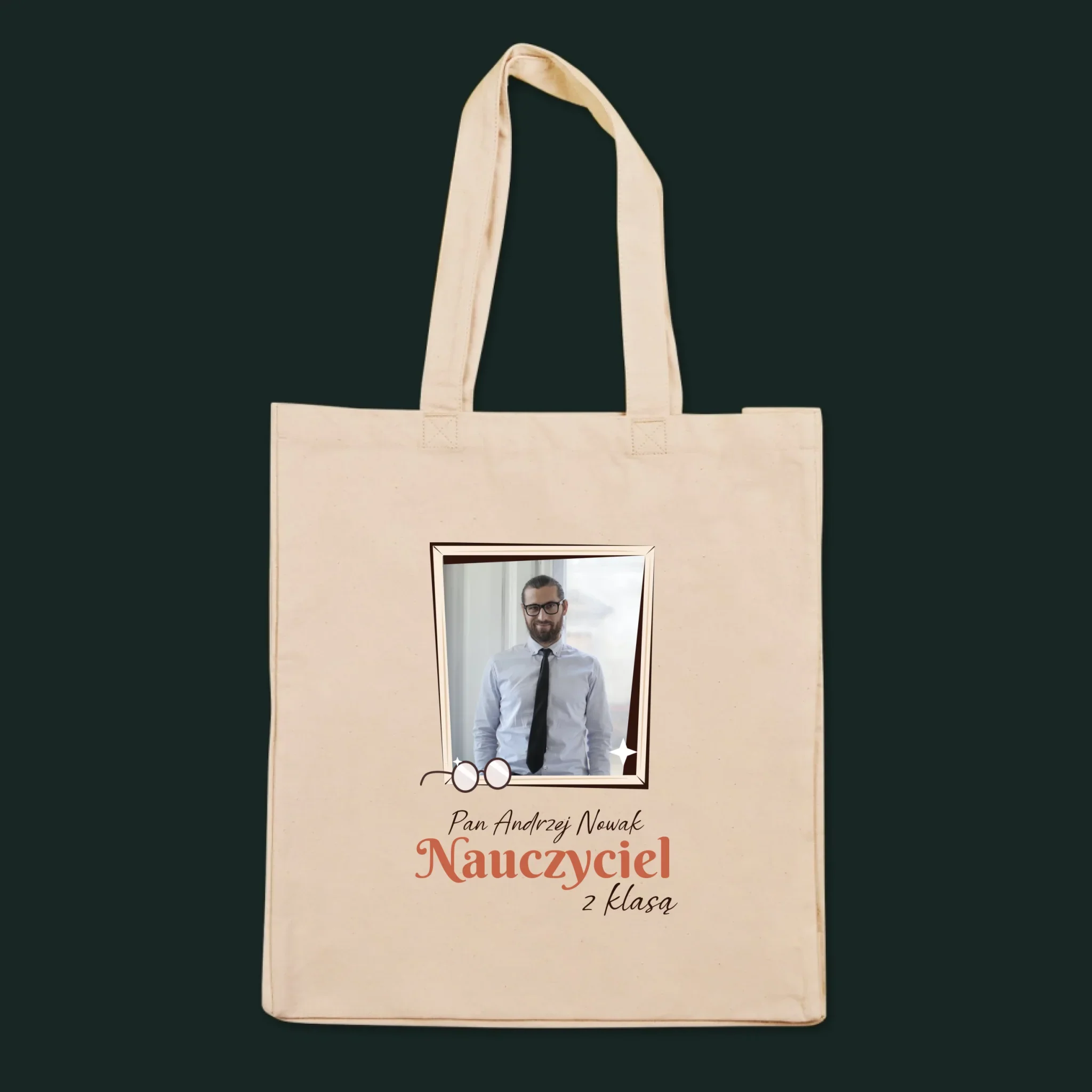 Zdjęcie i Podpis: Nauczyciel z Klasą - Torba Płócienna z Nadrukiem - Image 3