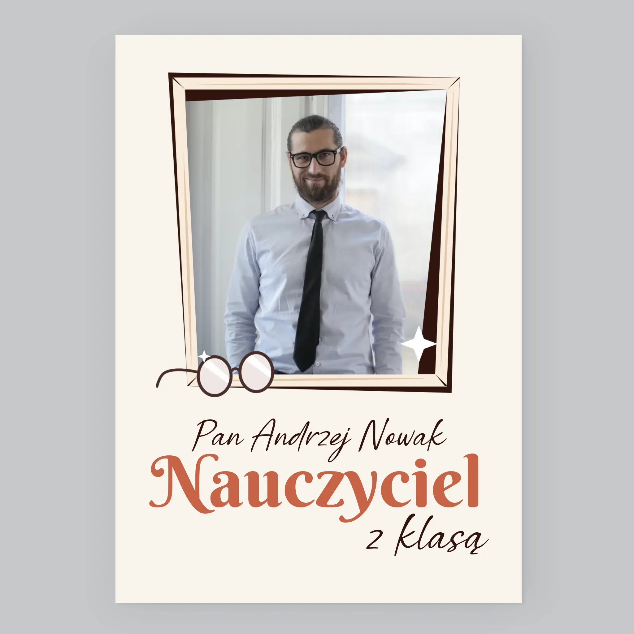 Zdjęcie i Podpis: Nauczyciel z Klasą - Wydruk Obramowany