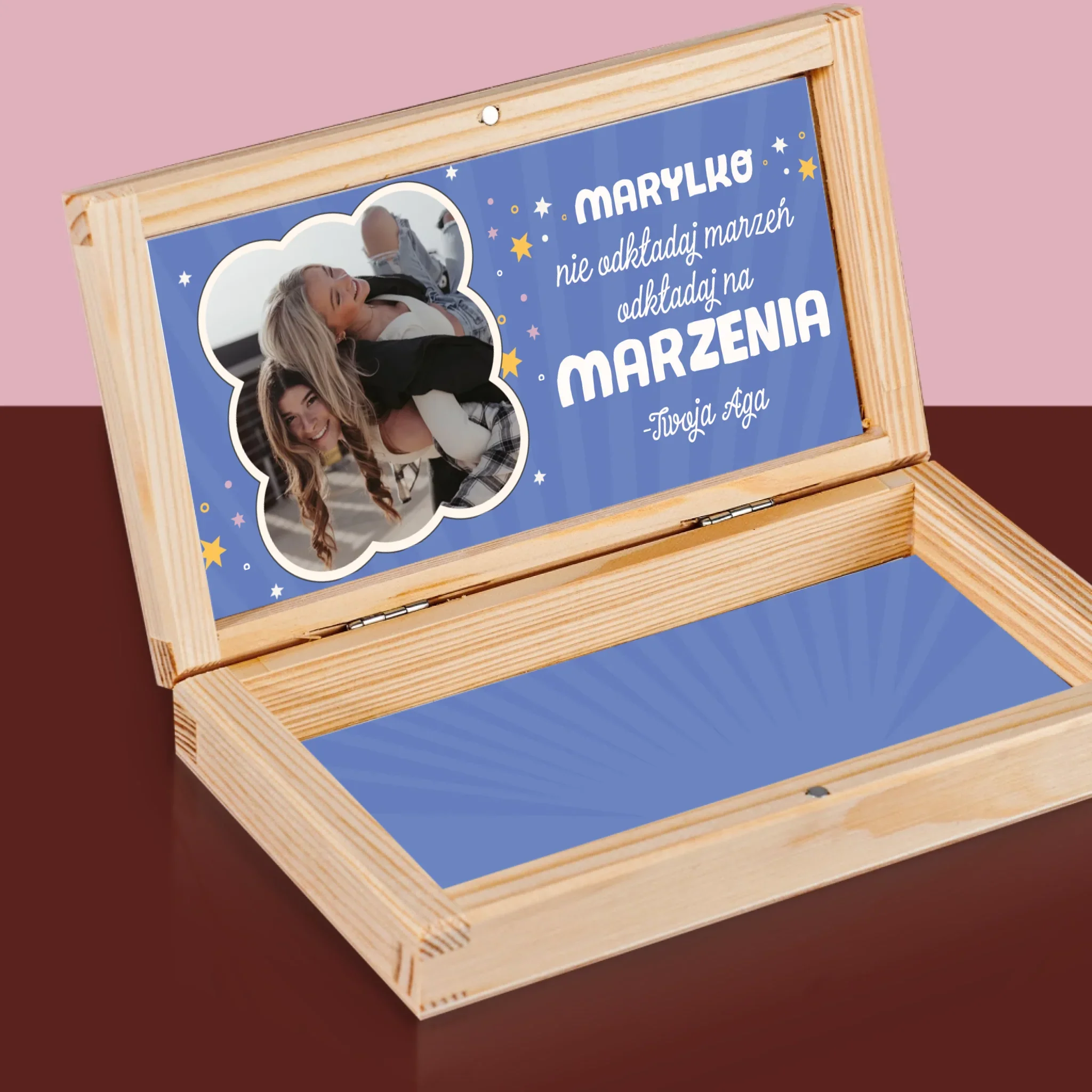 Zdjęcie i Podpis: Nie Odkładaj Marzeń - Drewniane Pudełko Na Pieniądze - Image 2
