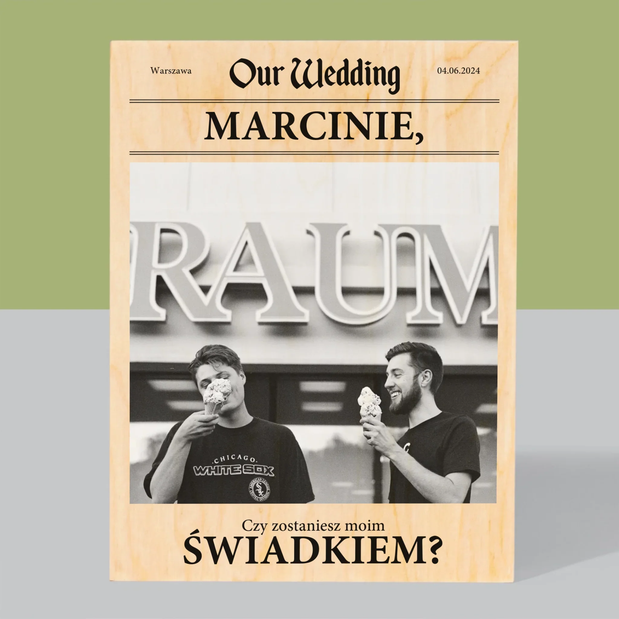 Zdjęcie i Podpis: Our Wedding Świadek - Wydruk Na Drewnie - Image 3