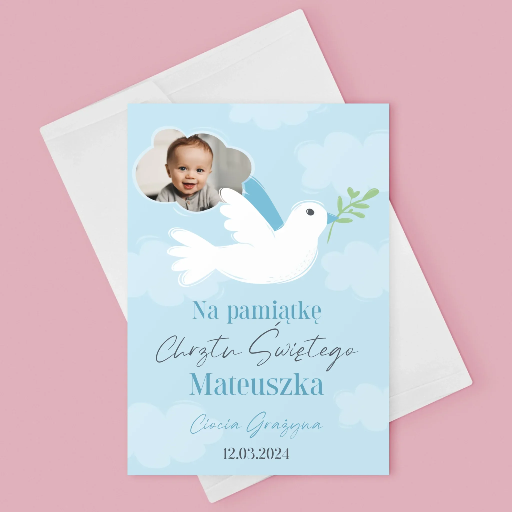 Zdjęcie i Podpis: Pamiątka Chrztu Gołąbek - Kartka z Życzeniami - Image 3