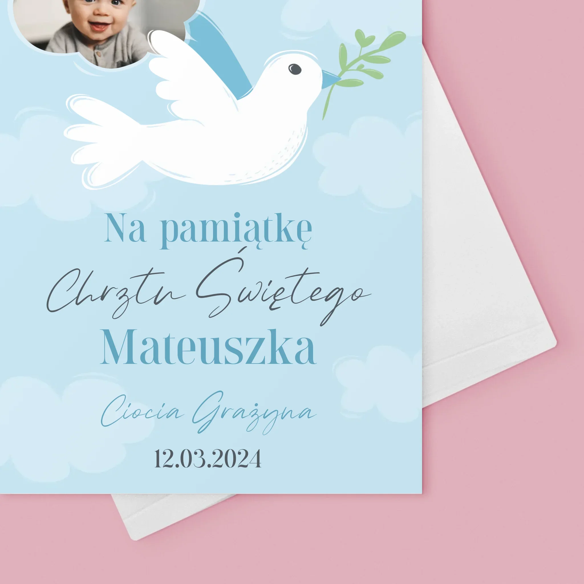 Zdjęcie i Podpis: Pamiątka Chrztu Gołąbek - Kartka z Życzeniami - Image 4