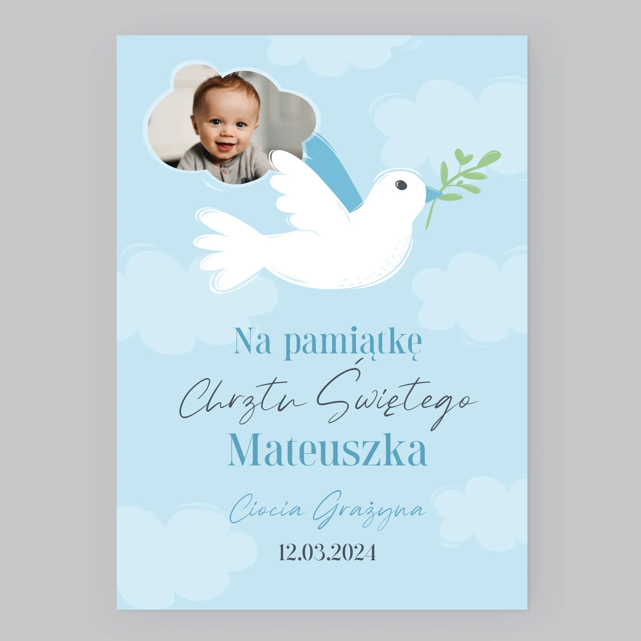 Zdjęcie i Podpis: Pamiątka Chrztu Gołąbek - Wydruk Obramowany